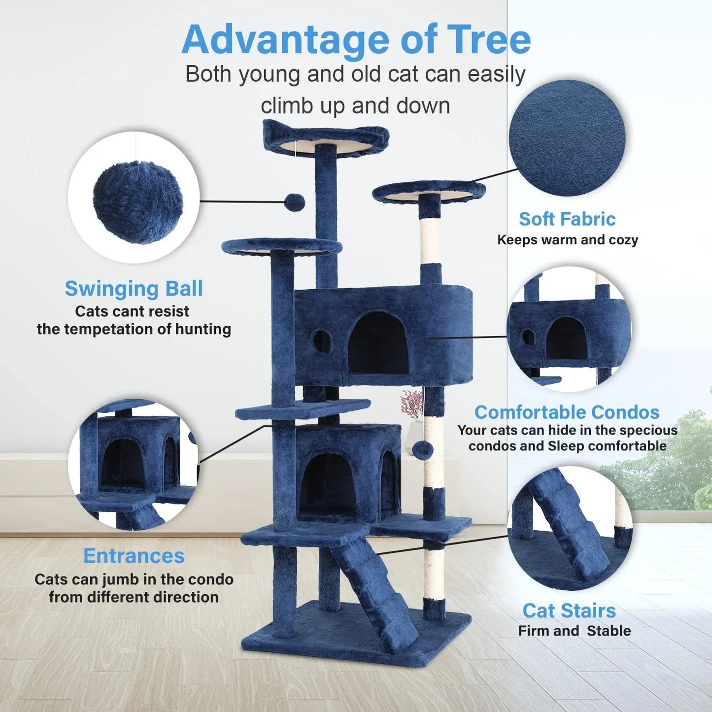 FDW Cat Tree 54in Cat Tower Multi-Level Durable Cat Scratching Post & Cozy Fun Cat Jumping Platform Space Saving Cat Condo Pet Play House for Indoor Cats,Dark Gray jlhbookstore.store