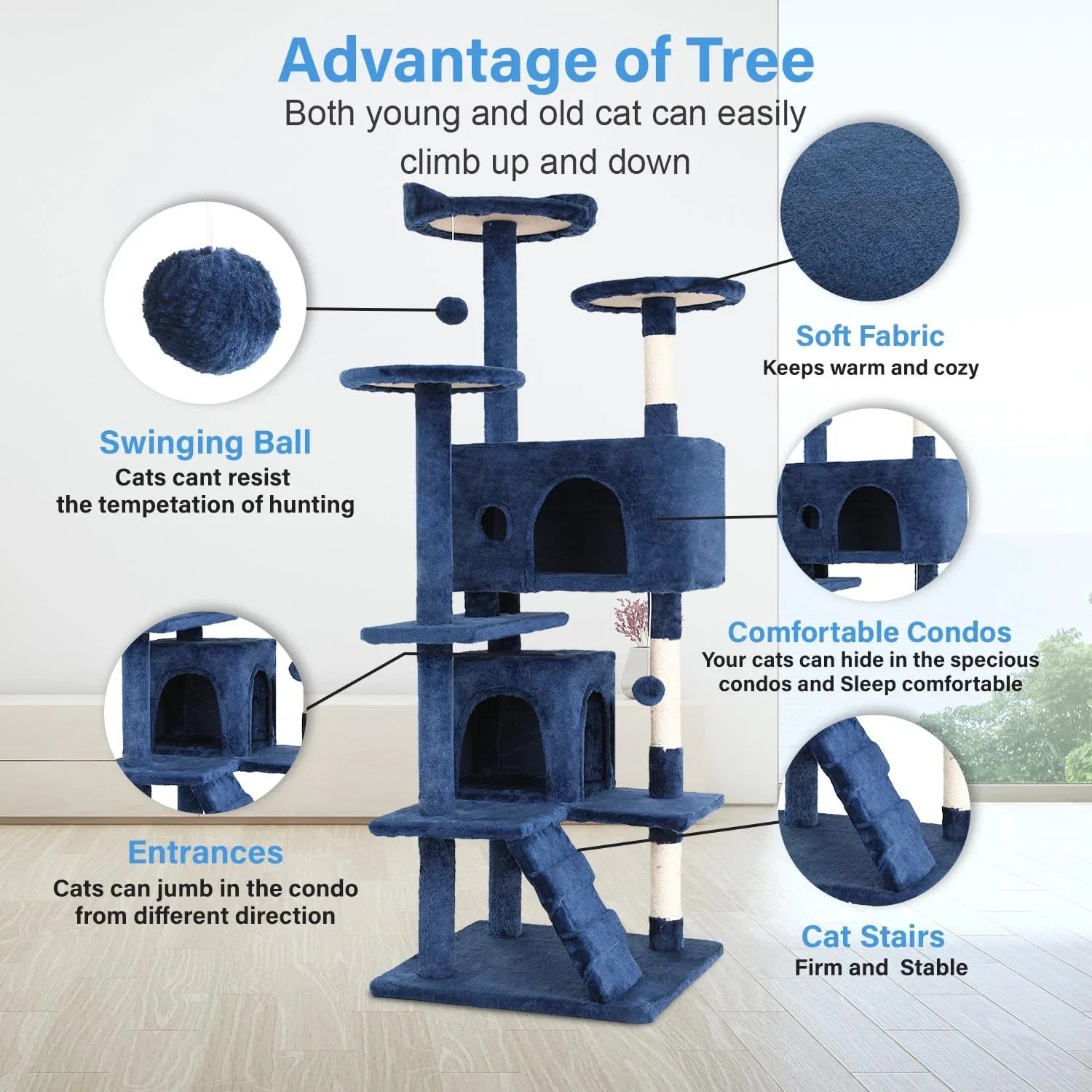 FDW Cat Tree 54in Cat Tower Multi-Level Durable Cat Scratching Post & Cozy Fun Cat Jumping Platform Space Saving Cat Condo Pet Play House for Indoor Cats,Dark Gray jlhbookstore.store