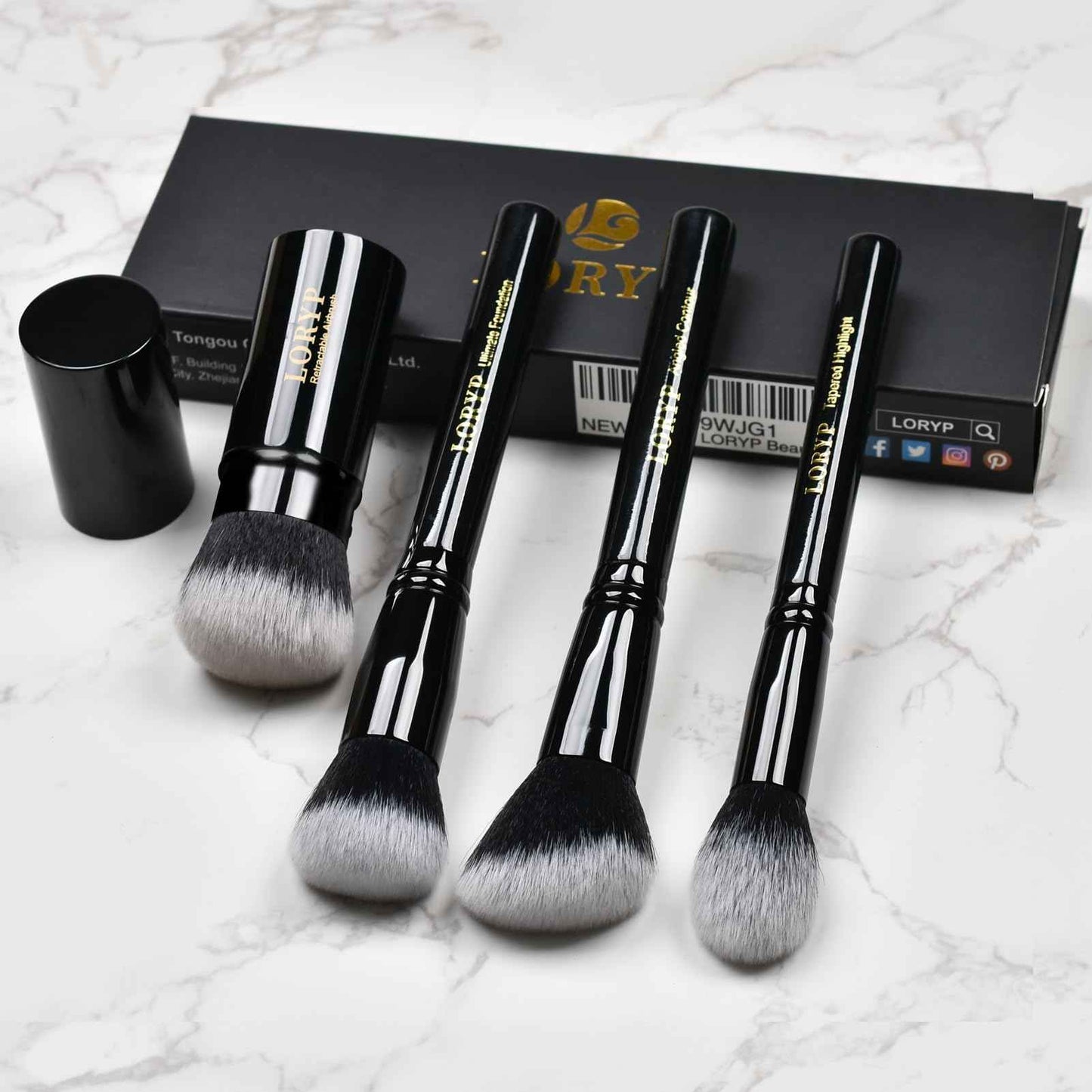 LORYP Retractable Makeup Brush Black Kabuki Foundation Brush for liquid Cream and Powder Makeup 2 Pack Travel Makeup Brush Set