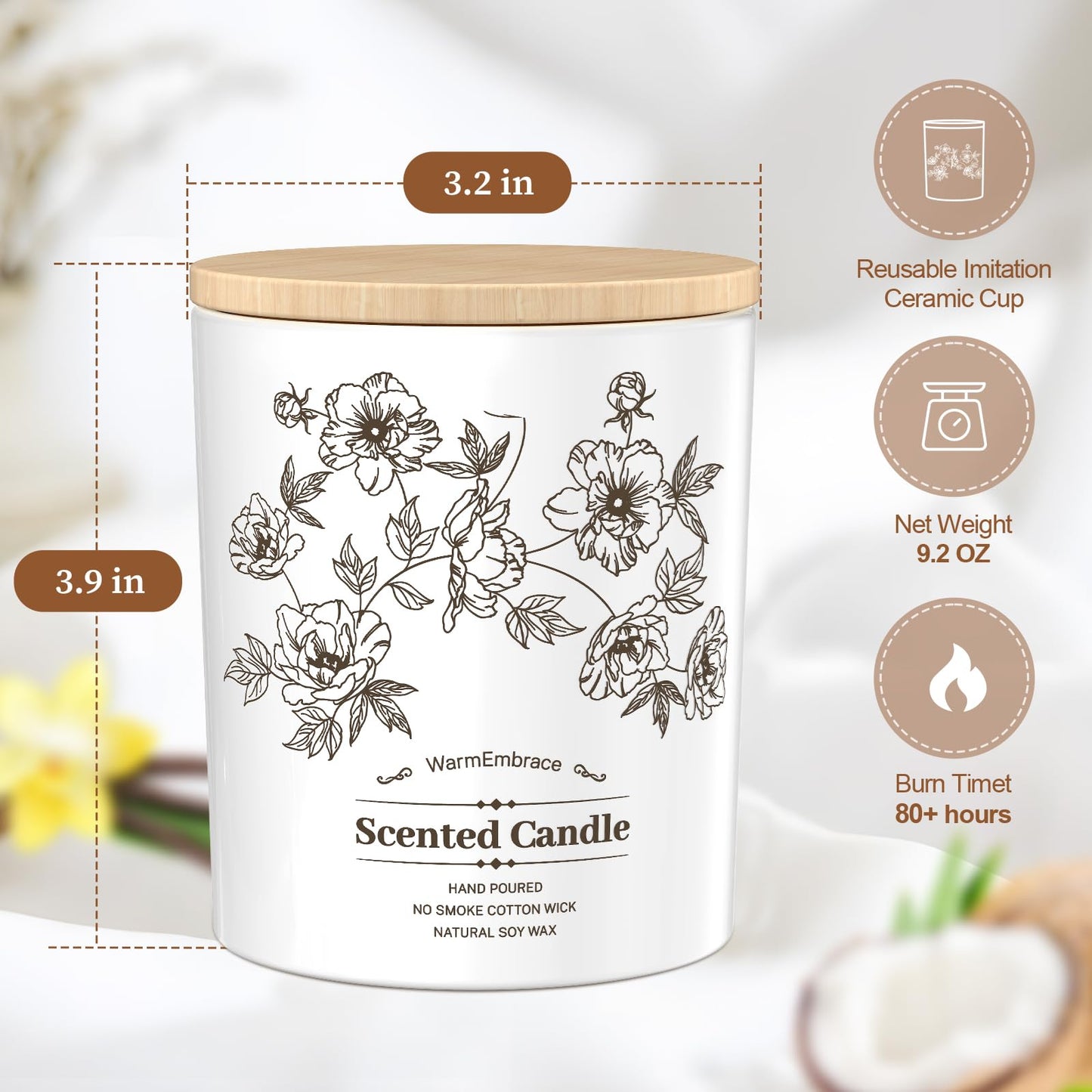 Deluxe Scented Candle for Women & Men, Vanilla Coconut Soy Wax Candle, 8 Oz Jar Candle for Home, Scented-60 Hours Long Lasting Burning, Suitable Gift for Mom jlhbookstore.store