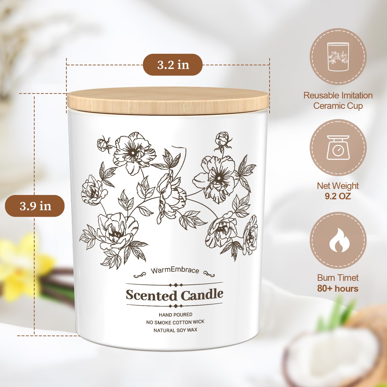 Deluxe Scented Candle for Women & Men, Vanilla Coconut Soy Wax Candle, 8 Oz Jar Candle for Home, Scented-60 Hours Long Lasting Burning, Suitable Gift for Mom jlhbookstore.store
