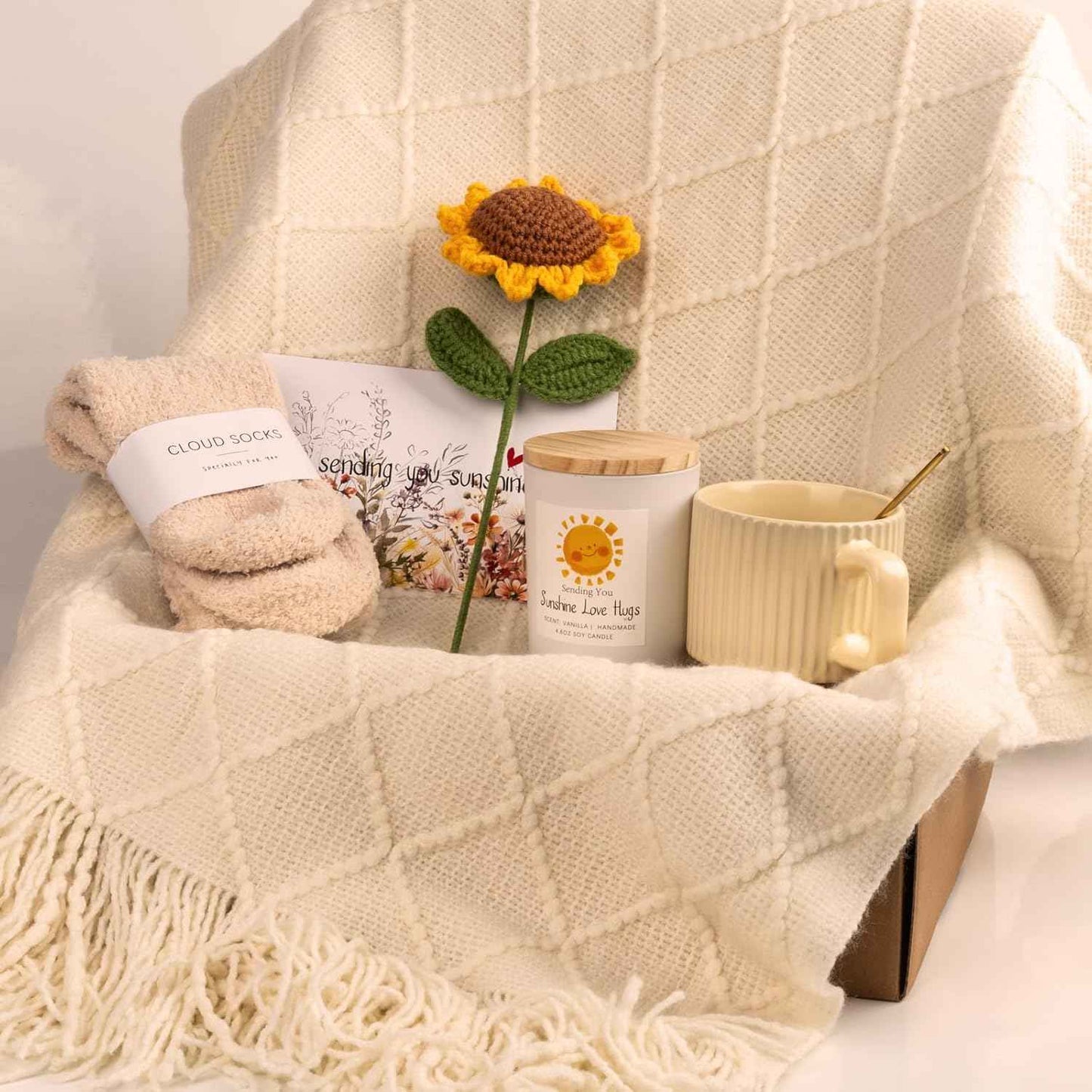 Sending Sunshine Sunflower, Thinking of You Care Package Unique Gift Baskets for Women, Best Friend Birthday and Get Well Soon