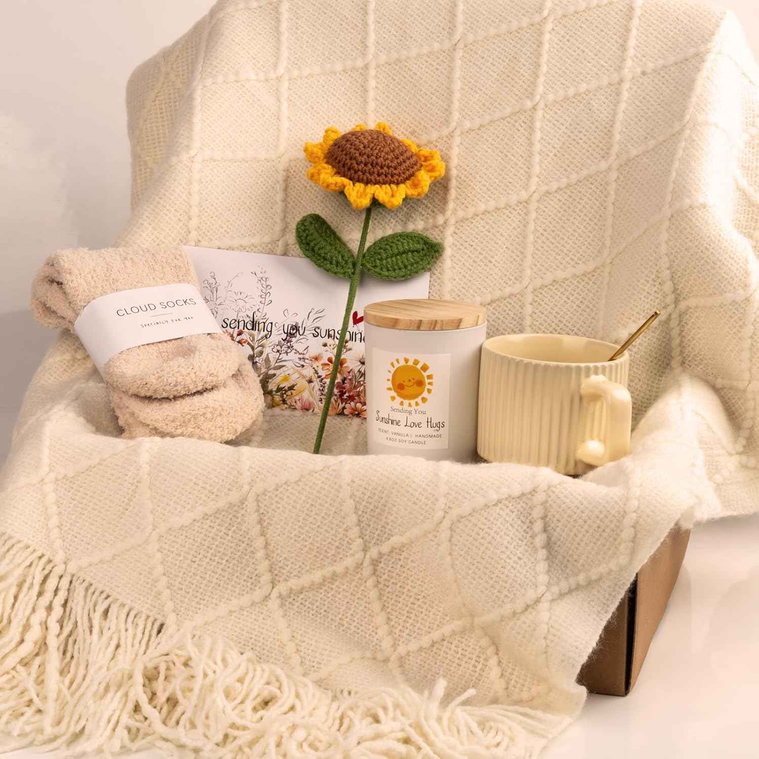 Sending Sunshine Sunflower, Thinking of You Care Package Unique Gift Baskets for Women, Best Friend Birthday and Get Well Soon