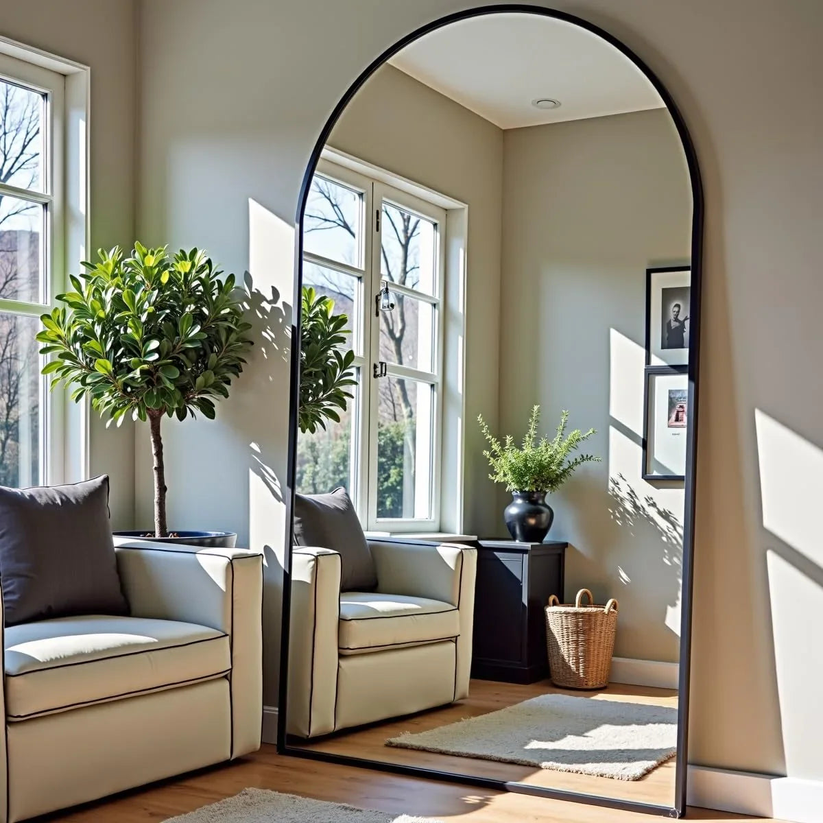 OGCAU Floor Full Length Mirror, 56"x20" Arched Full Body Mirror, Hanging or Leaning, Standing, Wall Mounted with Aluminum Frame for Bedroom Living Room, White - Jlhbookstore.store