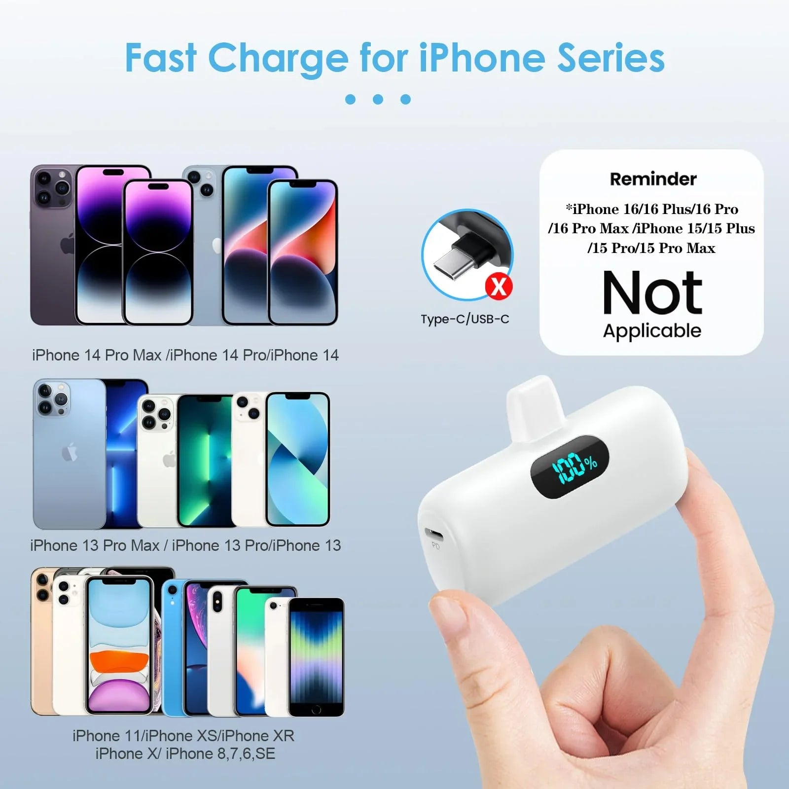 Mini Portable Charger for iPhone,Upgraded 5000mAh PD Fast Charging Battery Pack,LCD Display Cute Power Bank Portable Phone Charger for iPhone 14/14 Pro Max/13/13 Pro/12 Pro/11/XS/XR/X/8/7/6-Black - Jlhbookstore.store
