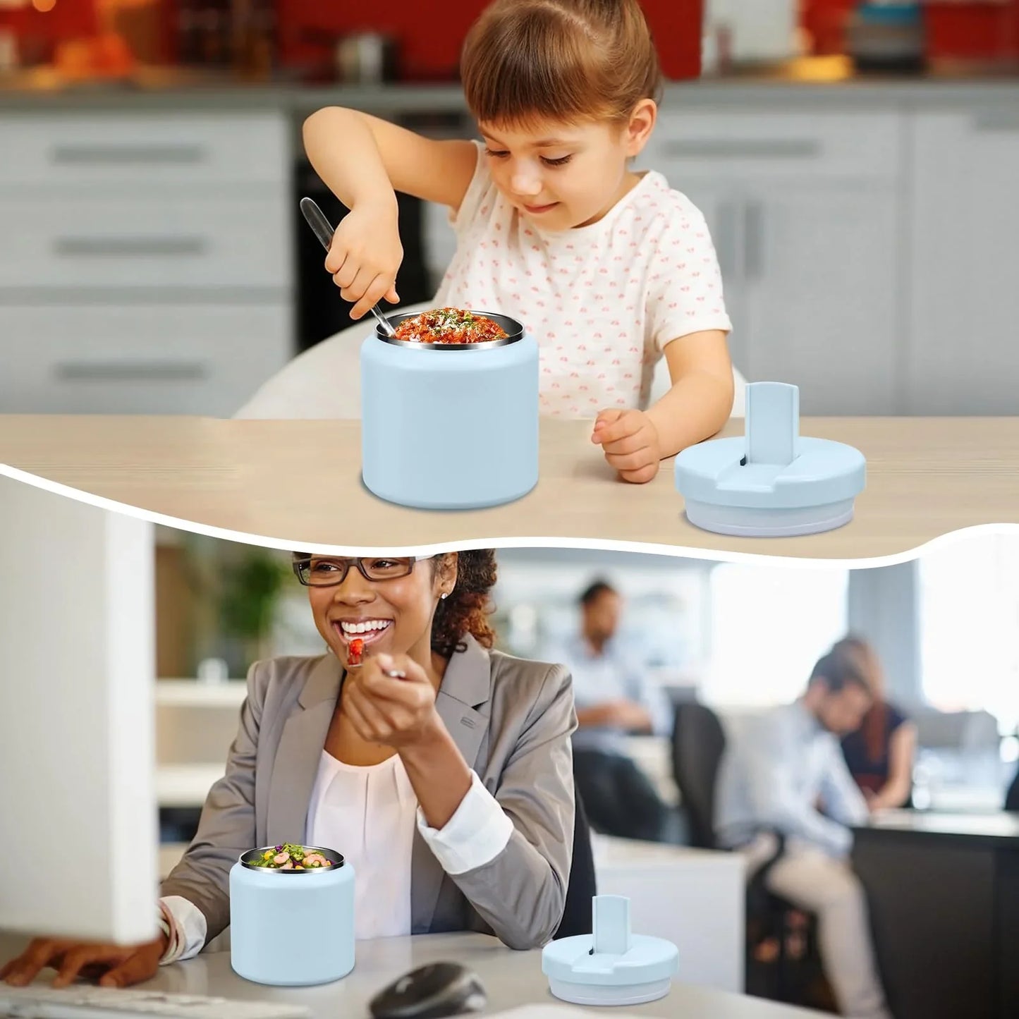 13.5oz Kids Jar for Hot Food, Insulated Vacuum Food Jar with Buckle Lid, Stainless Steel Wide Mouth Leak Proof Insulated Lunch Container for School Picnic Travel, Blue - Jlhbookstore.store