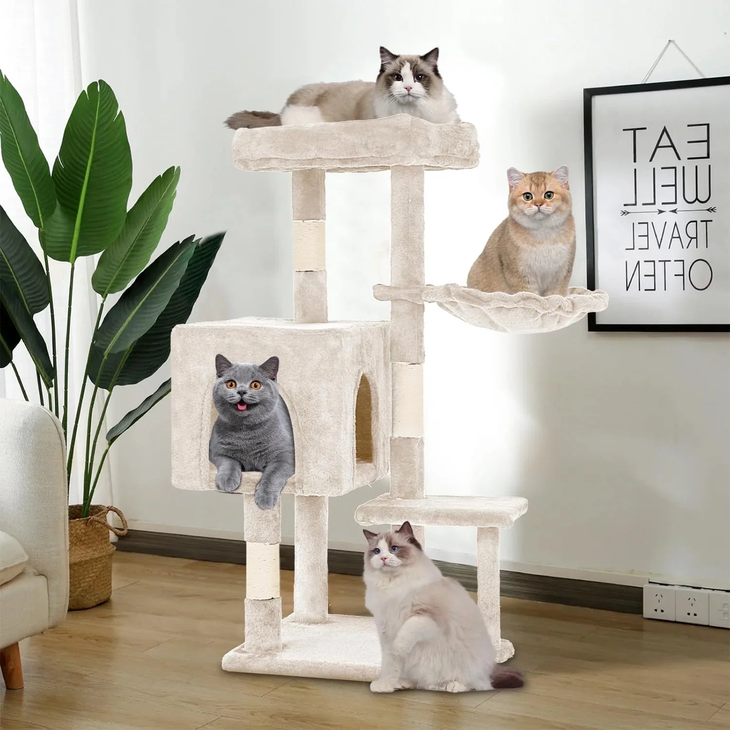 FDW Cat Tree 54in Cat Tower Multi-Level Durable Cat Scratching Post & Cozy Fun Cat Jumping Platform Space Saving Cat Condo Pet Play House for Indoor Cats,Dark Gray jlhbookstore.store