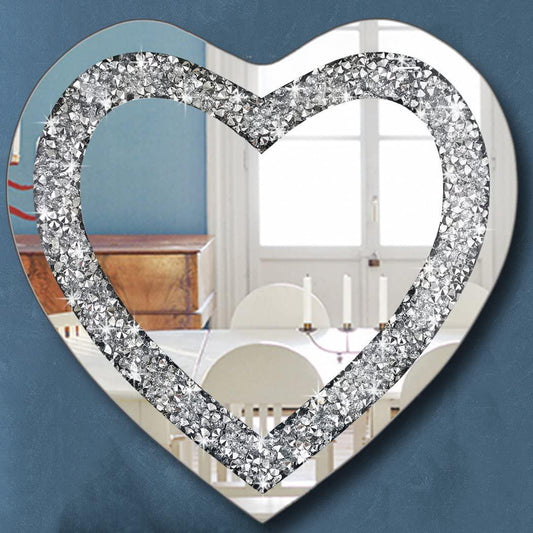 DMDFIRST Heart Shaped Silver Glass Mirror 2 Pack 12x12inch Crystal Crush Diamond Decor Chain Mirror for Wall Decoration - Jlhbookstore.store