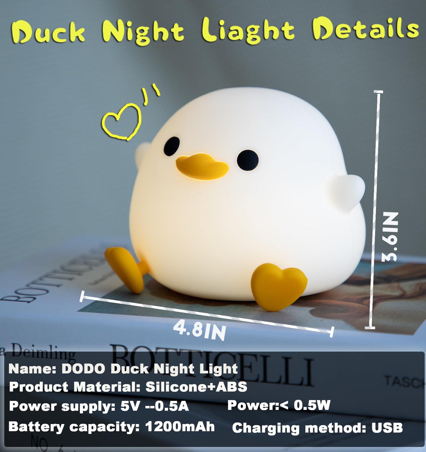 DREAMING MY DREAM Cute Duck Lamp,Do Do Duck Night Light,Silicone Squishy Nursery Bedside Lamp,USB Rechargeable Touch Table Lampfor Bedrooms, Living Room Decor Gift Toy jlhbookstore.store