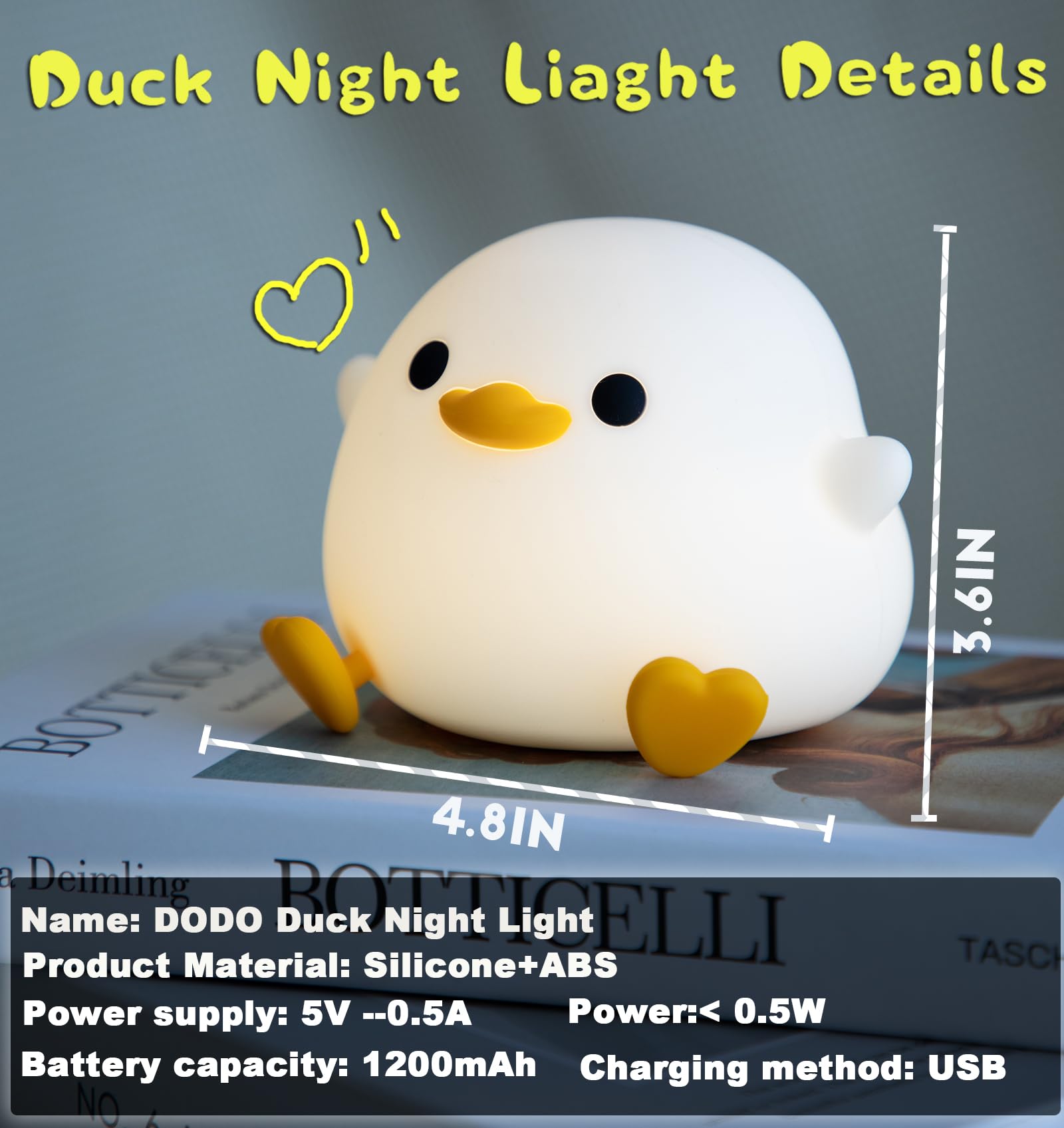 DREAMING MY DREAM Cute Duck Lamp,Do Do Duck Night Light,Silicone Squishy Nursery Bedside Lamp,USB Rechargeable Touch Table Lampfor Bedrooms, Living Room Decor Gift Toy jlhbookstore.store