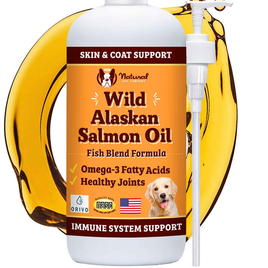 Natural Dog Company Wild Alaskan Salmon Oil Formula with Omega 3, Fish Oil for Dogs Supplement, Skin & Coat Dog Oil, Itchy Relief, Immune Support for Joints & Heart, Food Topper, 16 oz.