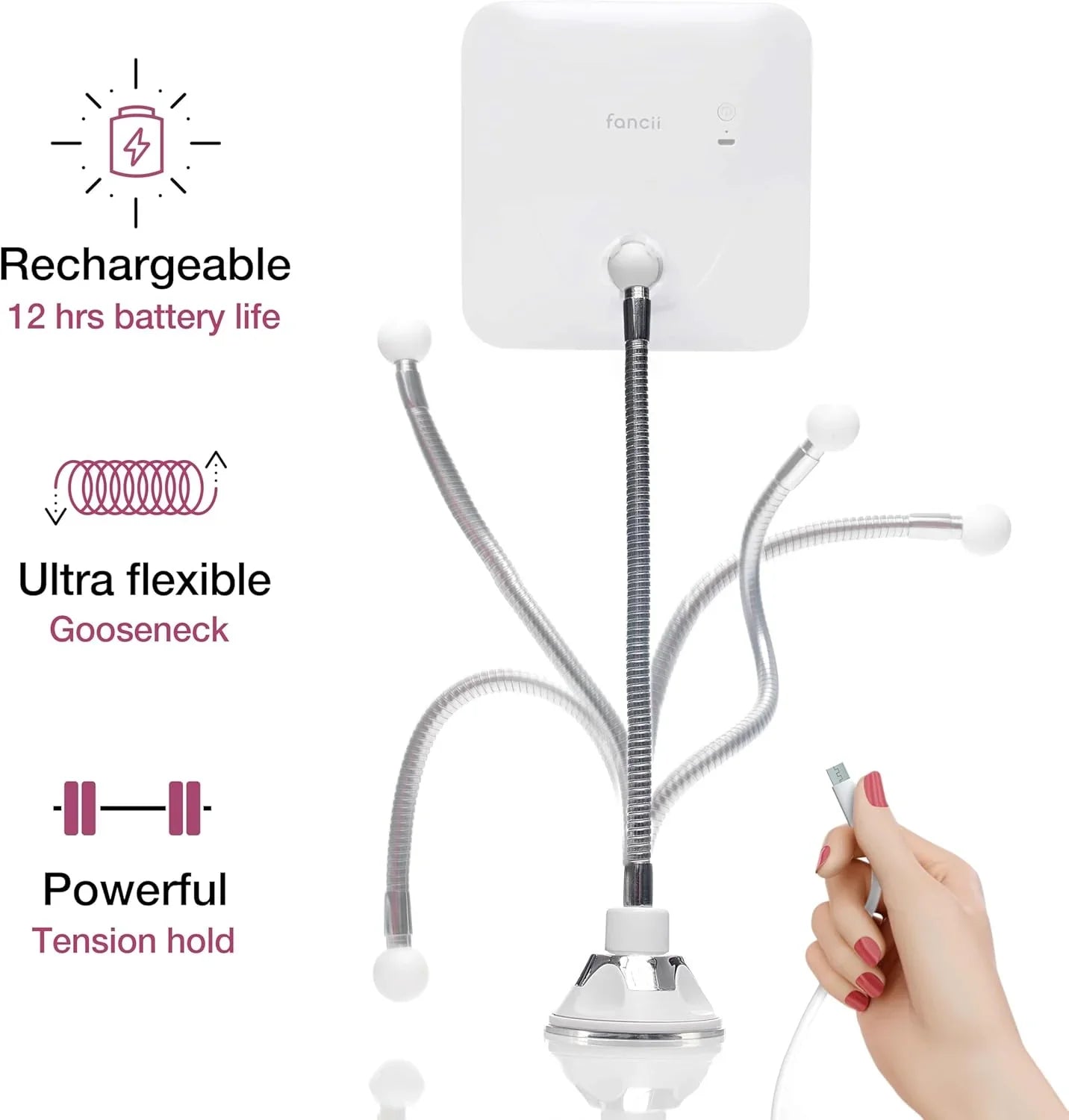 Fancii 10x Flexible Magnifying Mirror with 3 LED Light Settings, Rechargeable - Gooseneck Lighted Makeup Mirror for Bathroom, Locking Suction Mount, Cordless, 360° Rotatable (Mira 2 Plus) - Jlhbookstore.store