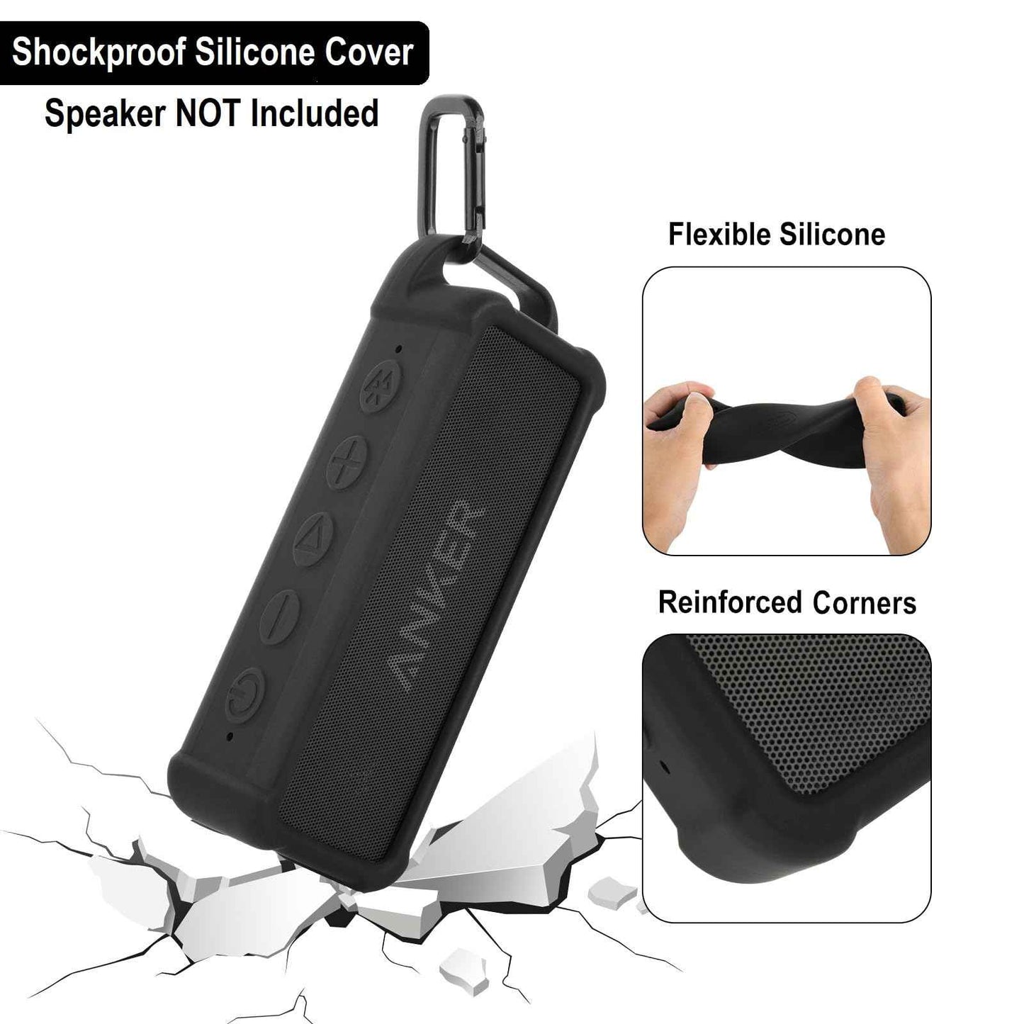 TXEsign Silicone Case Compatible with Anker Soundcore 2 Portable Speaker, Protective Travel Case Cover with Handle and Carabiner for Anker Soundcore 2 Speaker (Black)