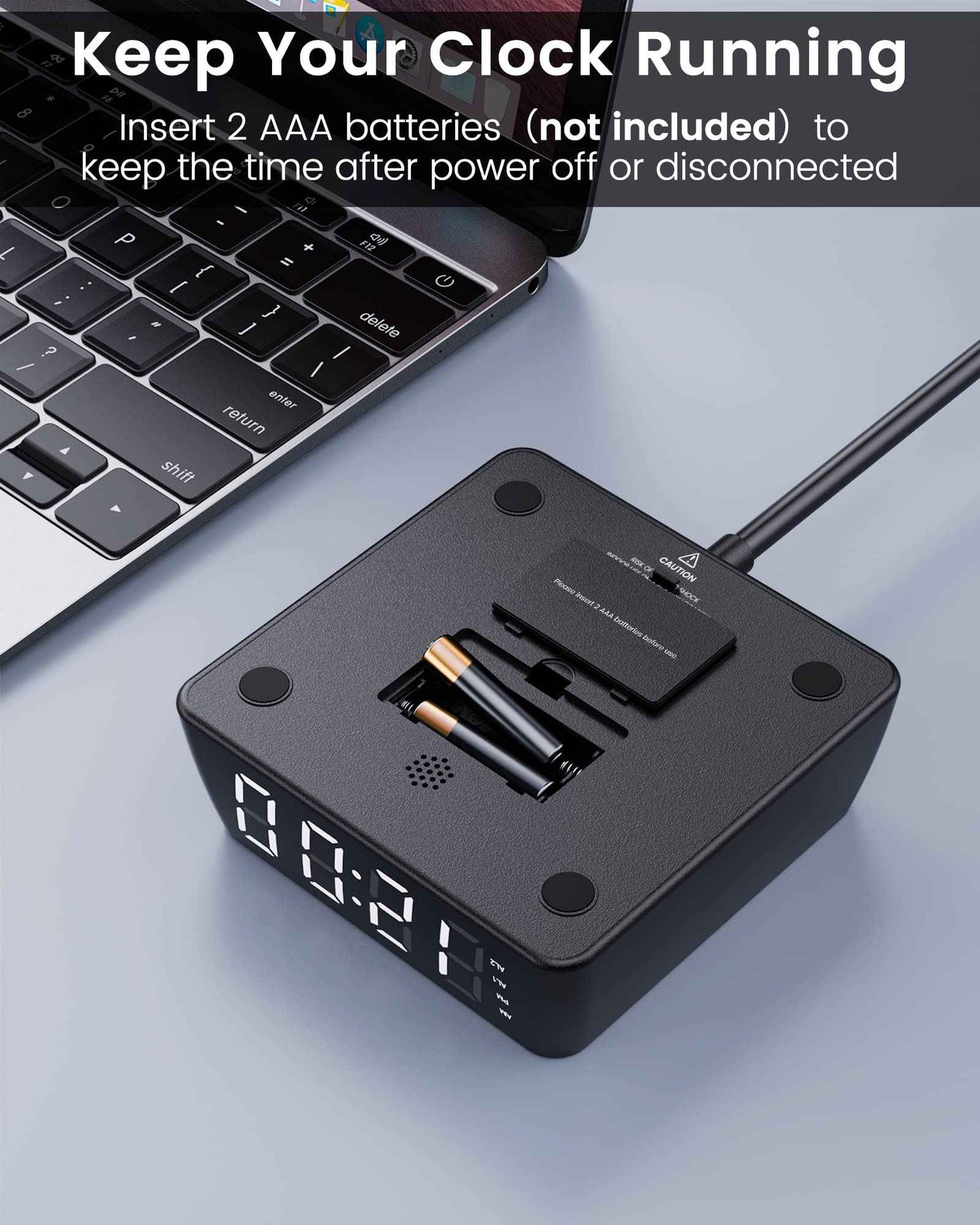 JACKYLED Alarm Clock with 4 USB Chargers Power Strip 3 Outlets 1700J Surge Protector Nightstand Dimmable Digital Clock with Dual Alarm and Snooze Function for Bedroom, Full Screen LED Display