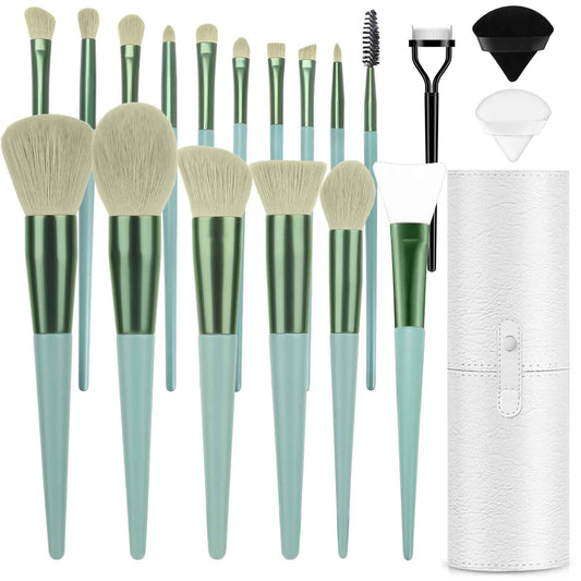 Makeup Brushes With Case 20PCs Professional Makeup Brush Set, Foundation Powder Eyeshadow Brush Set Eyebrow Concealer Contour Travel Brushes Kit with Holder & 2 Powder Puff-White