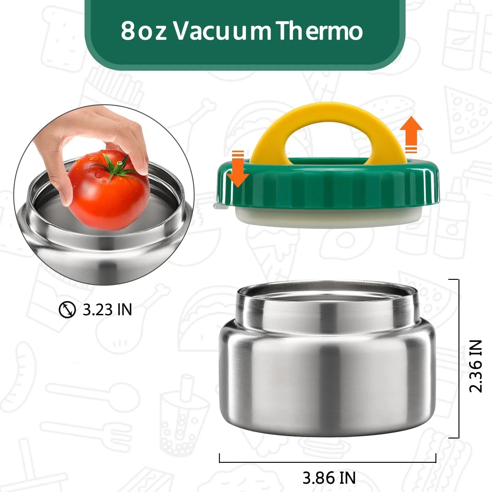 MAISON HUIS 8oz Soup Thermo Wide Mouth Vacuum Insulated Thermo Jar, Leak Proof Stainless Steel Food Container for Hot&Cold Food Kids Lunch Soup for School Travel (Green) - Jlhbookstore.store
