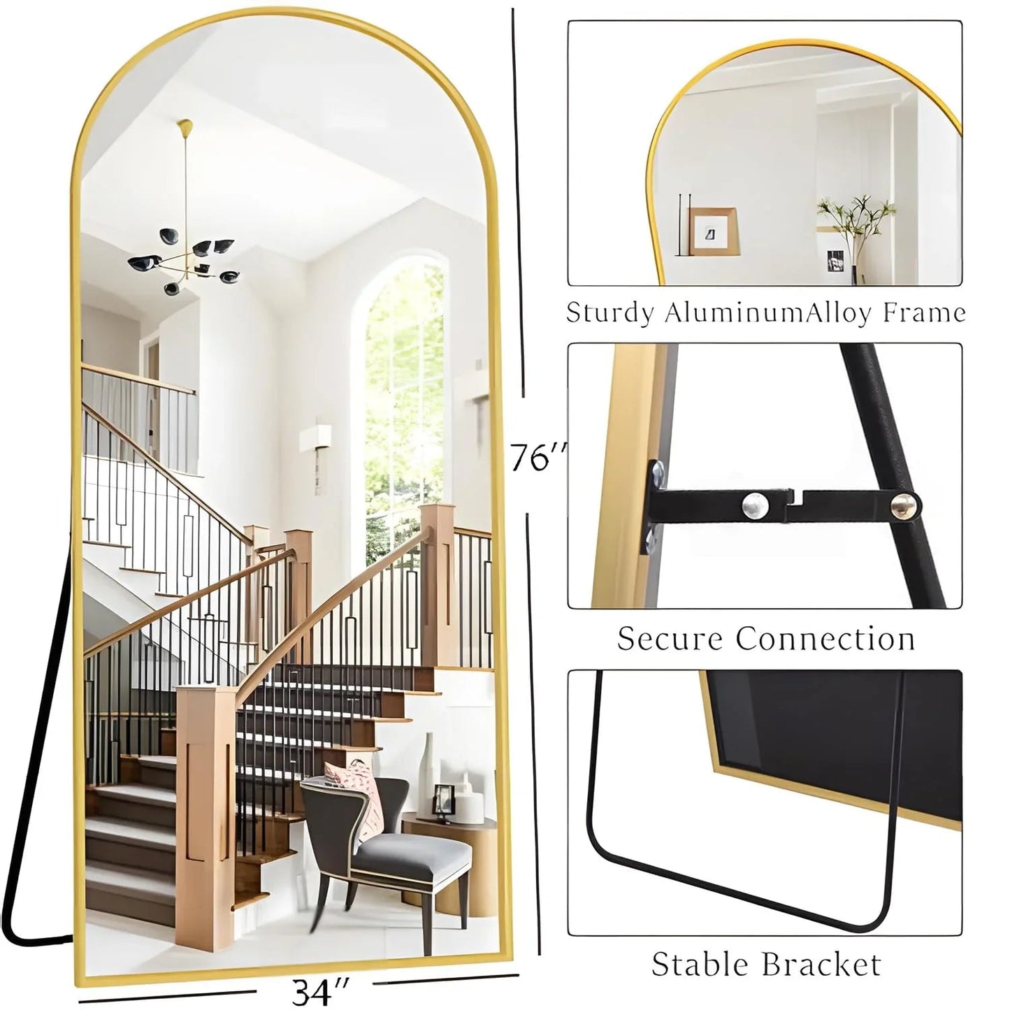 OGCAU Floor Full Length Mirror, 56"x20" Arched Full Body Mirror, Hanging or Leaning, Standing, Wall Mounted with Aluminum Frame for Bedroom Living Room, White jlhbookstore.store