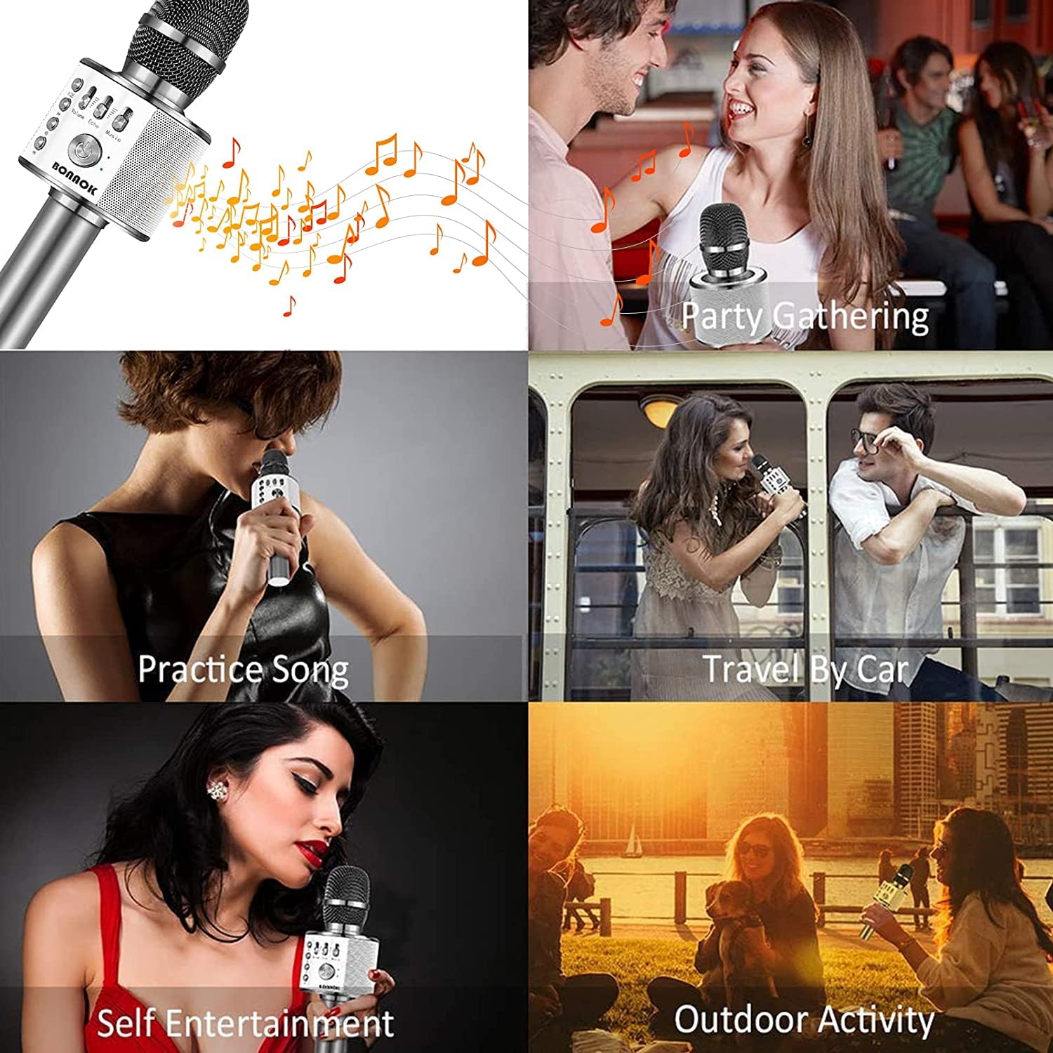 BONAOK Wireless Bluetooth Karaoke Microphone, Portable Toy Microphone for Singing, Gifts to Girls Boys Kids Adults All Age Q37（Bright Purple） jlhbookstore.store