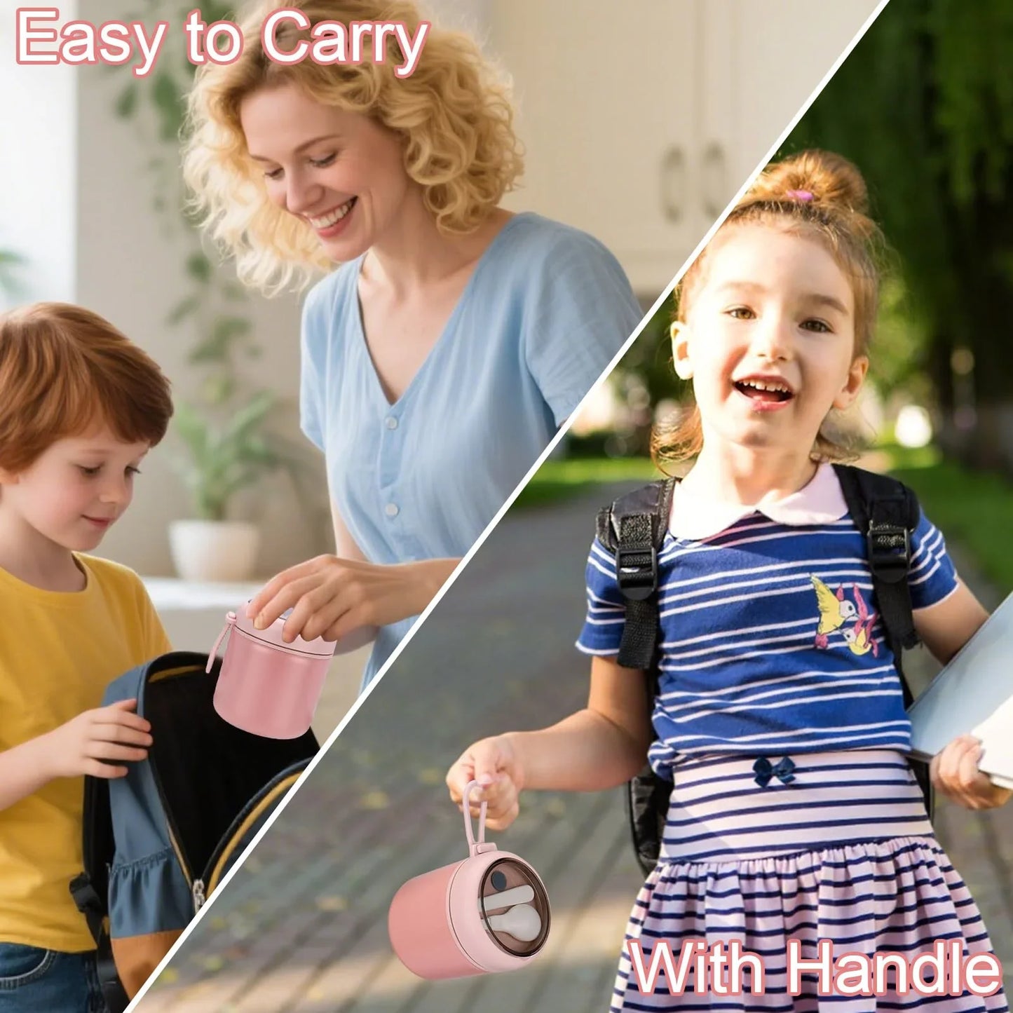 Juome 16oz Kids Thermo for Hot Food - Insulated Vacuum Food Jar Container, Wide Mouth Stainless Steel Soup Thermo Lunch Box for Kids with Spoon, Leakproof (Pink) - Jlhbookstore.store