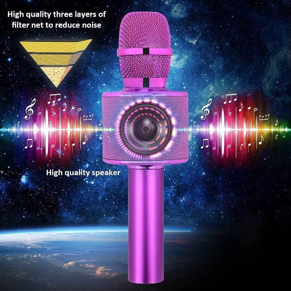 BONAOK Wireless Bluetooth Karaoke Microphone, Portable Toy Microphone for Singing, Gifts to Girls Boys Kids Adults All Age Q37（Bright Purple）