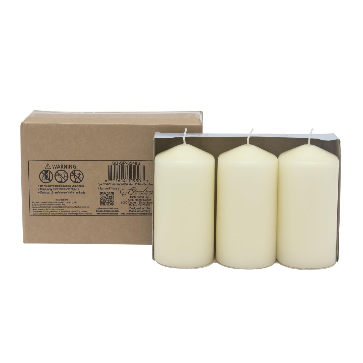Stonebriar 6 Pack Tall 3 x 6 Inch 65 Hour Long Burning Unscented Ivory Wax Pillar Candles jlhbookstore.store