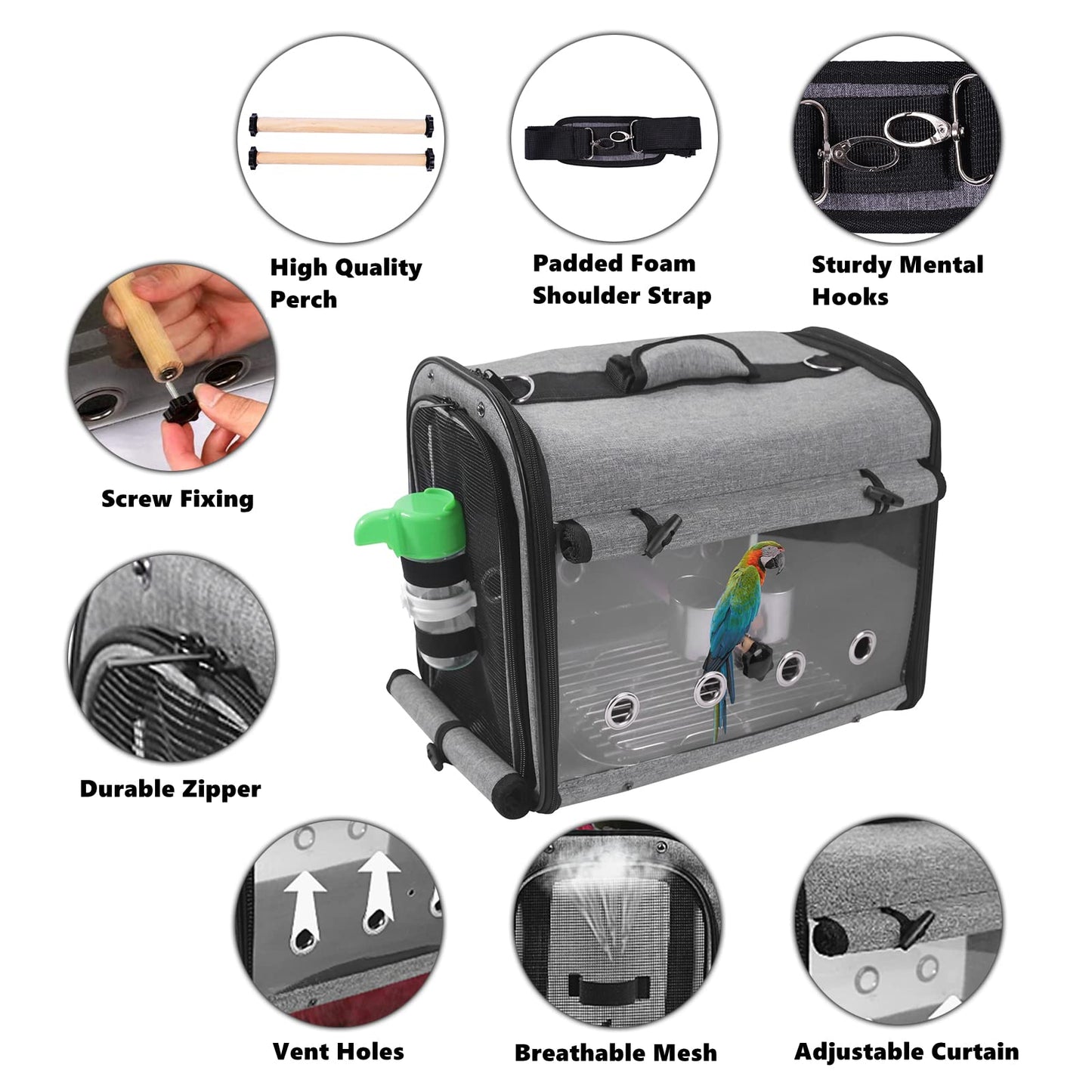 SUERTREE Bird Carrier Bag With Stand, Lightweight Backpack for Parrot, Portable Travel Cage, Pet Transparent Breathable Carrier