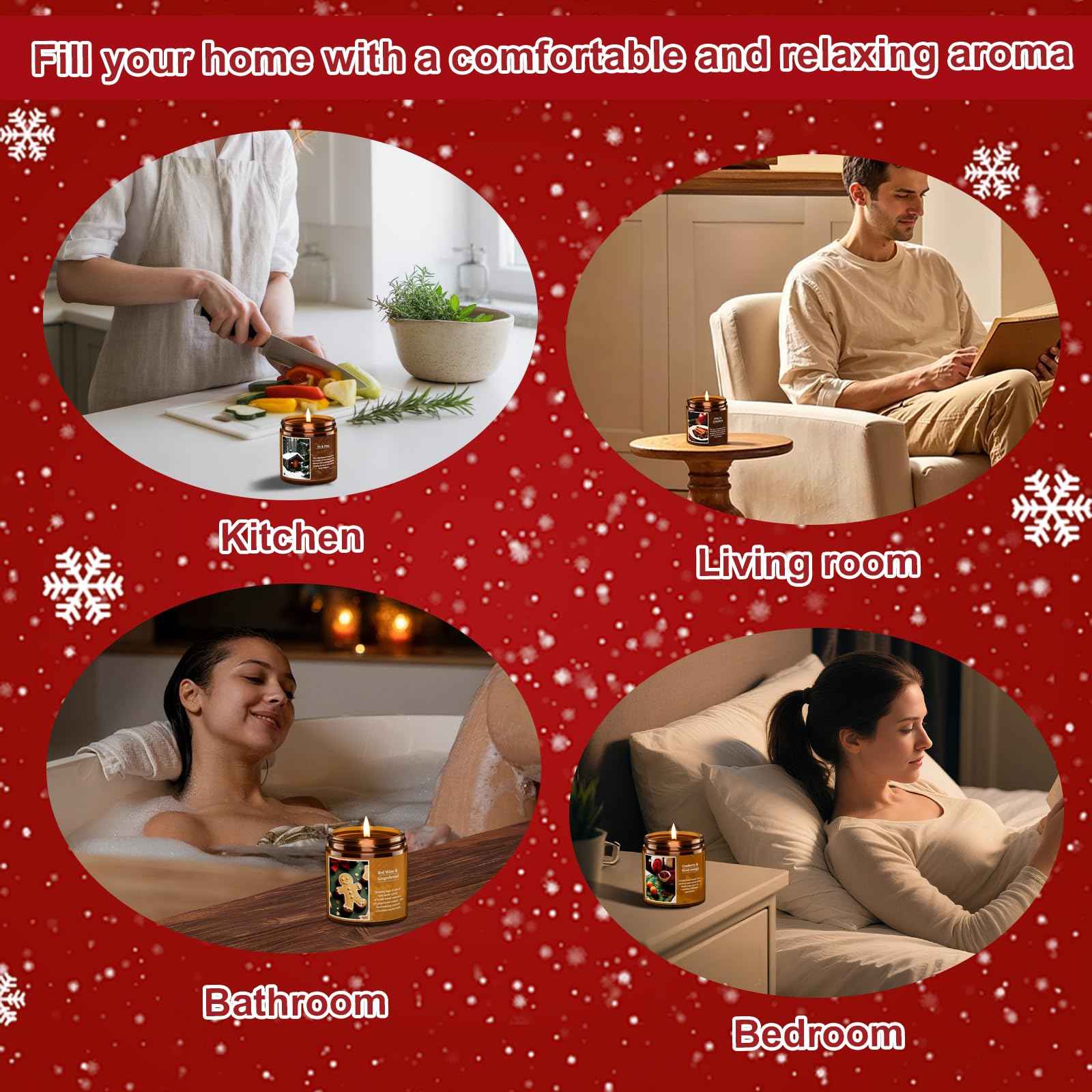 Christmas Candle Set, 6 Pack Candles for Home Scented, Aromatherapy Jar Candle Gifts for Women, Natural Soy Wax Long Lasting Glass Candle Set, Scented Candles for Christmas, Birthday, Thanksgiving Day