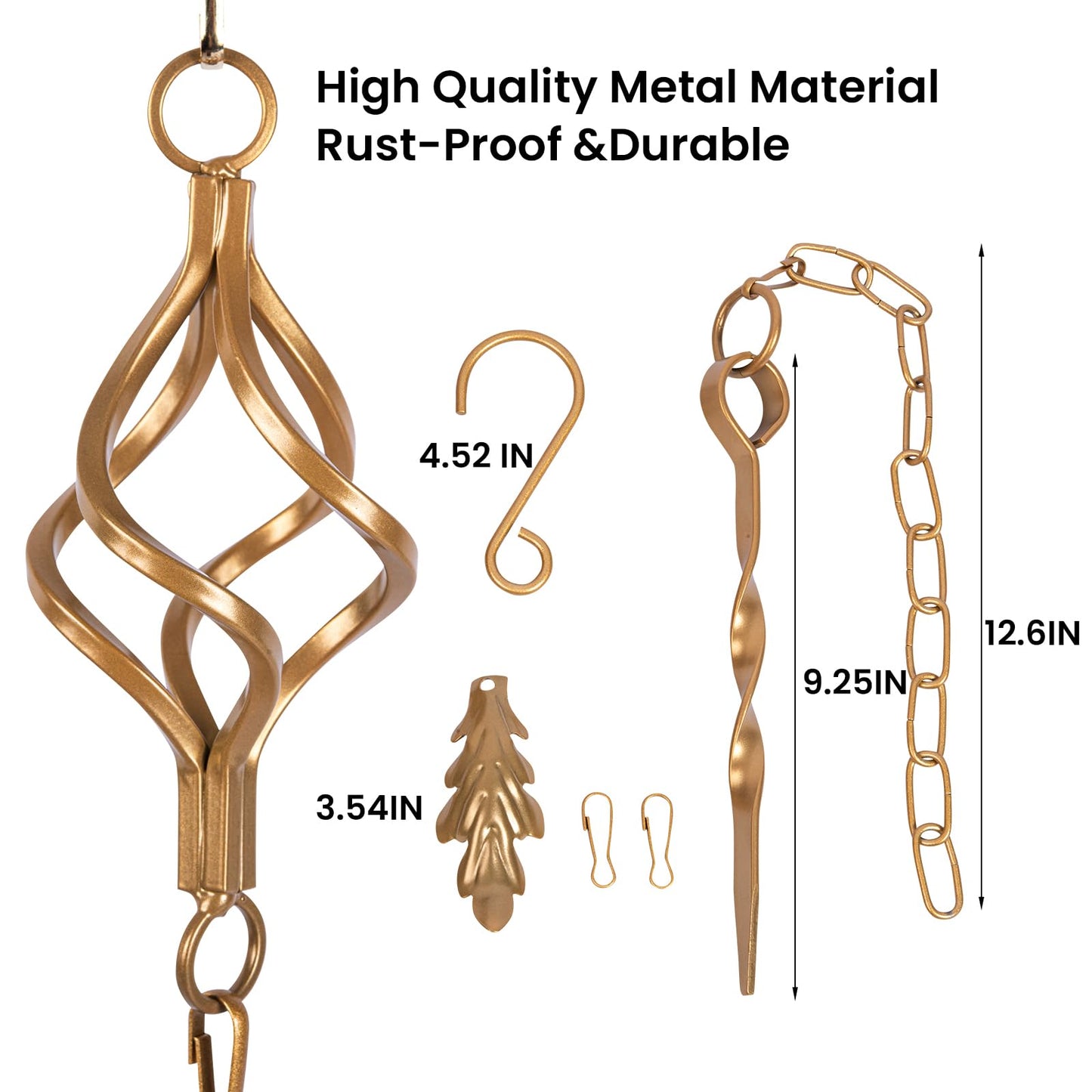 Rain Chain Bird Cage Set 8.5Ft, Not Rust Wrought Iron Rain Chains for Gutters with Adapter Gotta Drain and Sturdy Anchoring Stake,13 Cups, 1 Hook, Adjustable Length for Garden Decorative (Coffee)