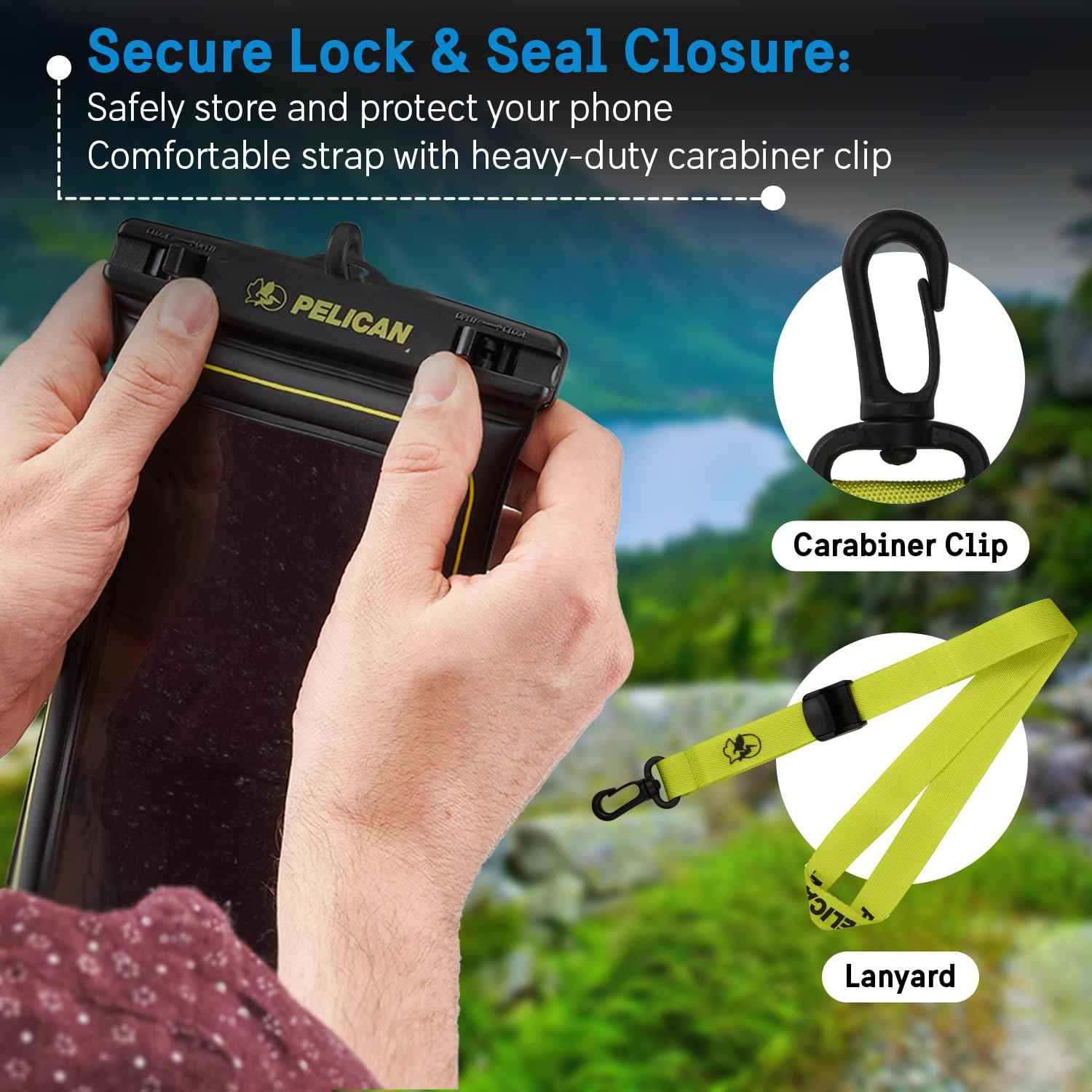 Pelican 2 Pack Marine - IP68 Waterproof Phone Pouch (Regular Size) Floating Waterproof Phone Case - Beach Cruise Ship Travel Essentials - Works w/All Phones - Detachable Lanyard - Black/Hi-Vis Yellow