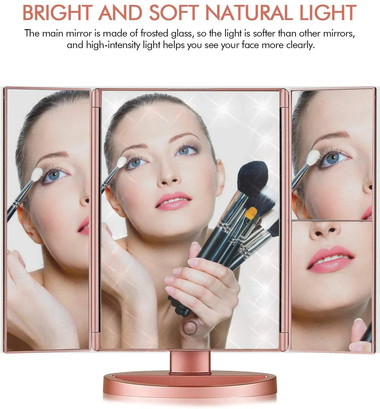 Trifold Makeup Mirror Vanity Mirror with Lights,1X 2X 3X Magnification,Touch Screen,180 Adjustable Rotation,Portable Travel Bathroom Cosmetic Mirror - Jlhbookstore.store