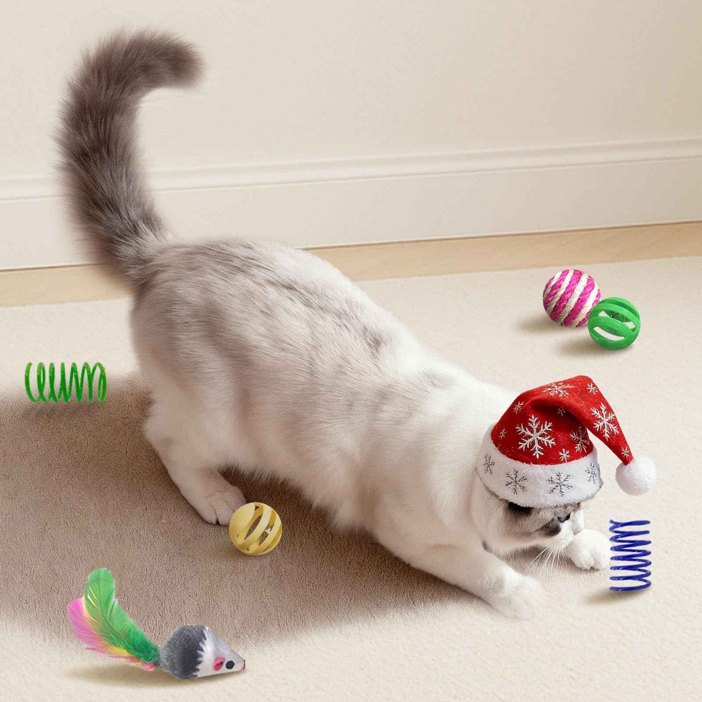 Cat Toys for Indoor Cats - 34 Packs Interactive Set with Colorful Springs, Mouse Toy, Catnip Ropes, Balls, Bells, and Sisal Ball for Kittens