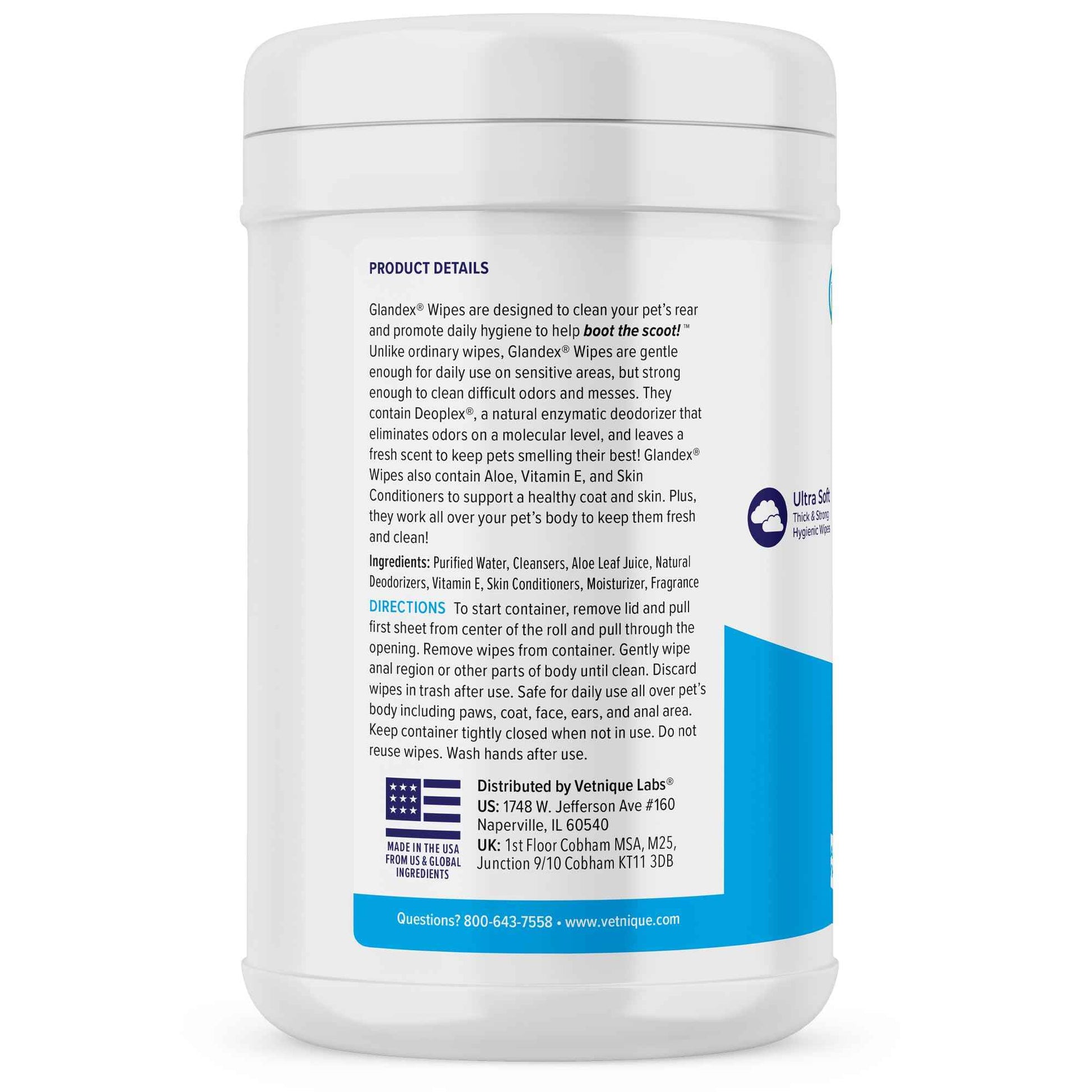 Vetnique Glandex Dog Wipes for Pets Cleansing & Deodorizing Anal Gland Hygienic Dog & Cat Wipes with Vitamin E, Skin Conditioners and Aloe (75ct)