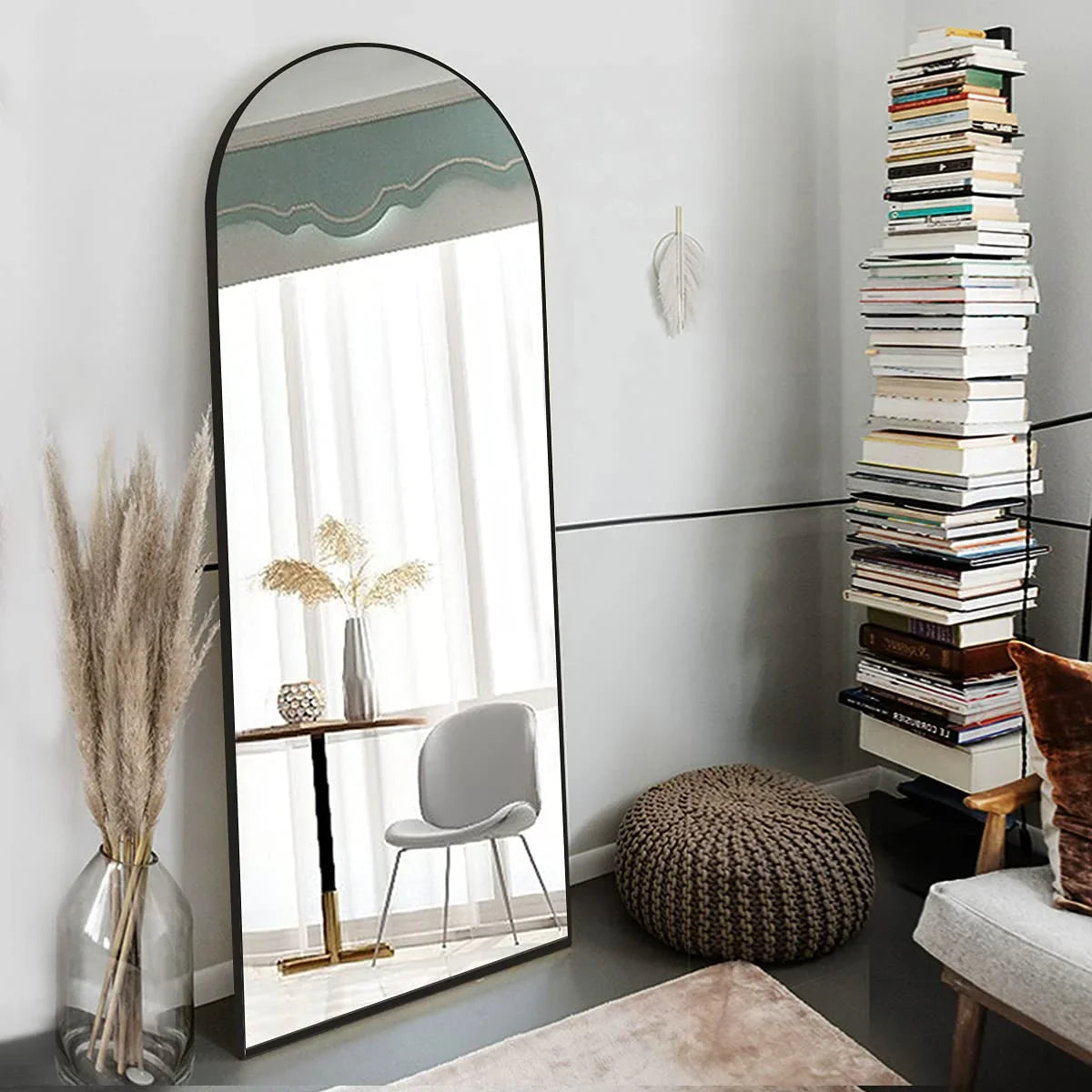 OGCAU Floor Full Length Mirror, 56"x20" Arched Full Body Mirror, Hanging or Leaning, Standing, Wall Mounted with Aluminum Frame for Bedroom Living Room, White - Jlhbookstore.store