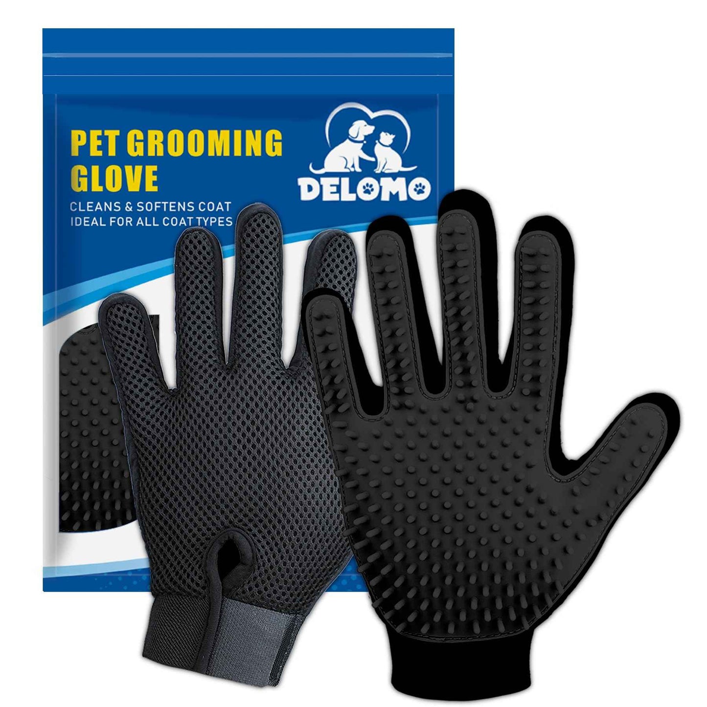 Upgrade Efficient Pet Hair Remover Gloves - Gentle Shedding Brushes for Dogs, Cats & Horses with Long and Short Hair - 1 Pair (Blue)