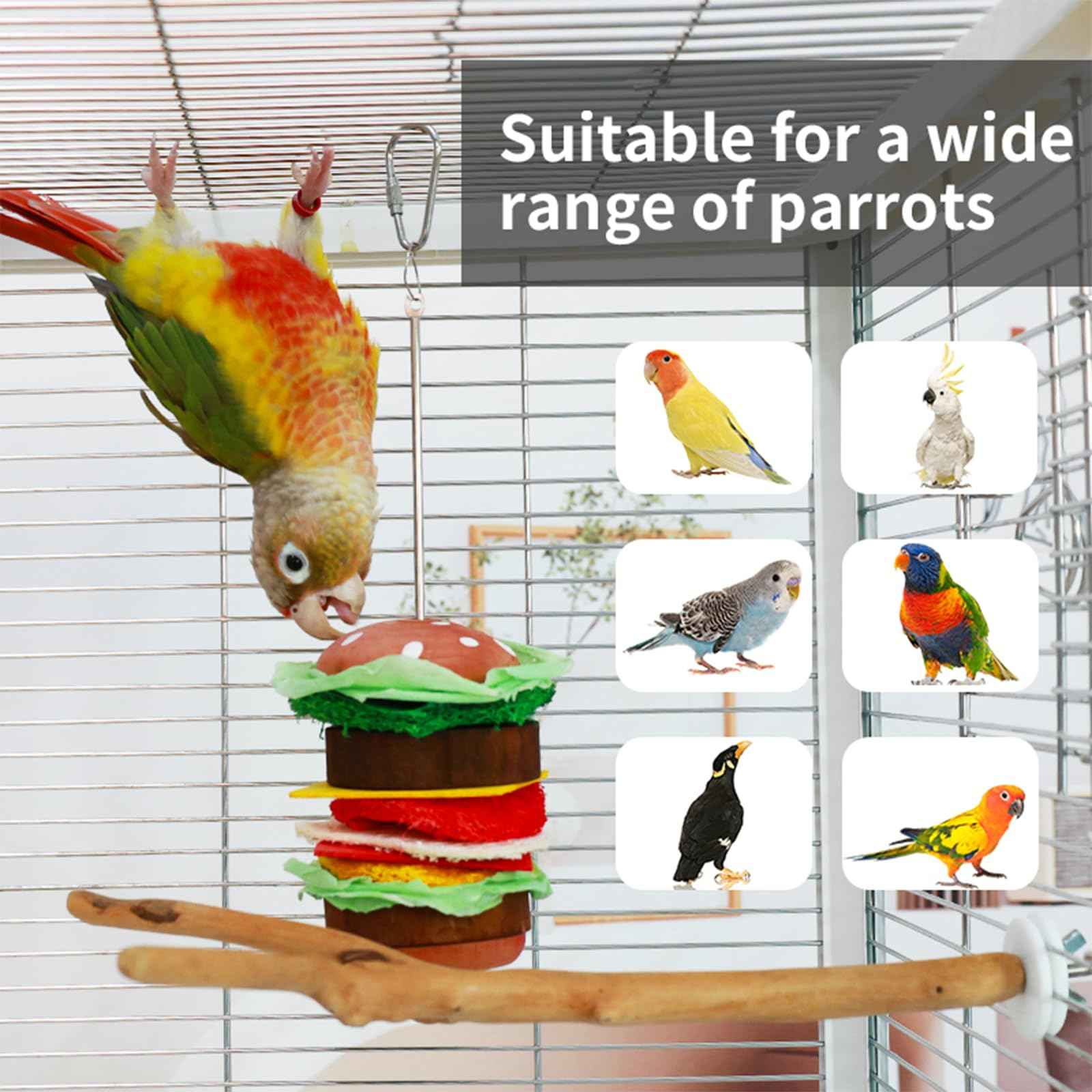 Bird toys & Bird Perch, Bird Wooden Block Chewing Toy Parrot Foraging & Puzzle Toys Bird Cage Accessories for Conures Parakeets Cockatiels Lovebirds African Grey Macaws (Revolving Christmas Tree)
