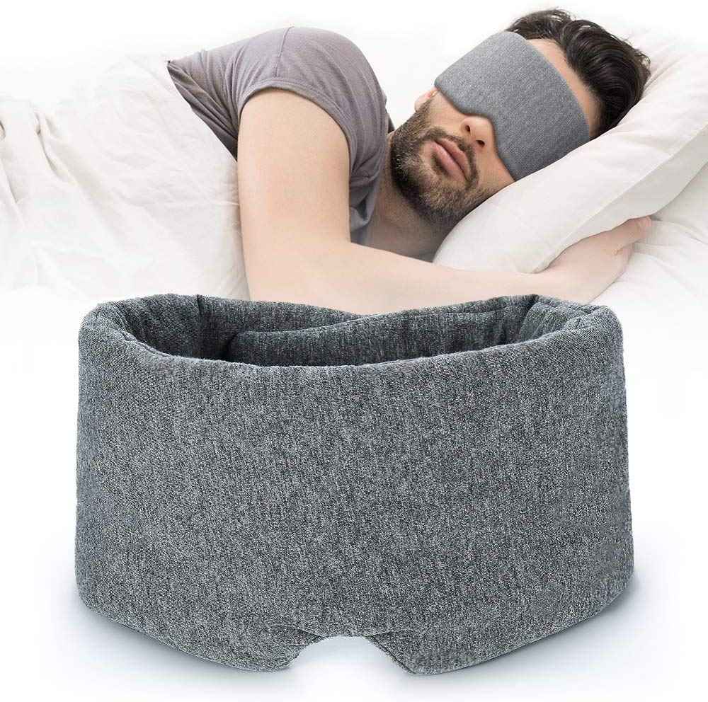 FRESHME Cotton Sleep Eye Mask for Women Men - 100% Blocking Light Travel Blindfold, Soft Zero Pressure Grey Eyes Cover with Adjustable Velcro Strap for Side Sleeper Night Sleeping, Work Nap and Yoga