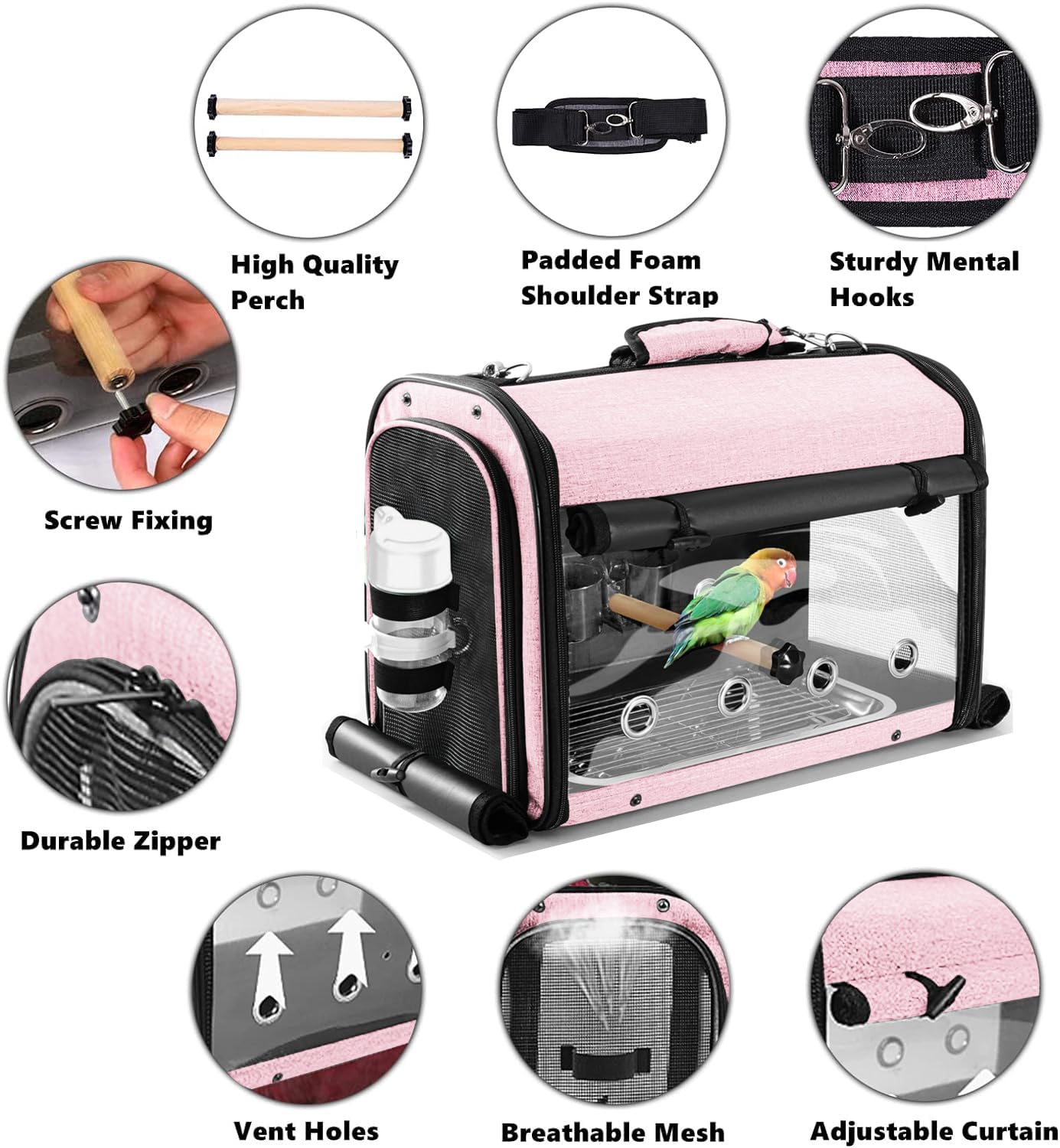 SUERTREE Bird Carrier Bag With Stand, Lightweight Backpack for Parrot, Portable Travel Cage, Pet Transparent Breathable Carrier