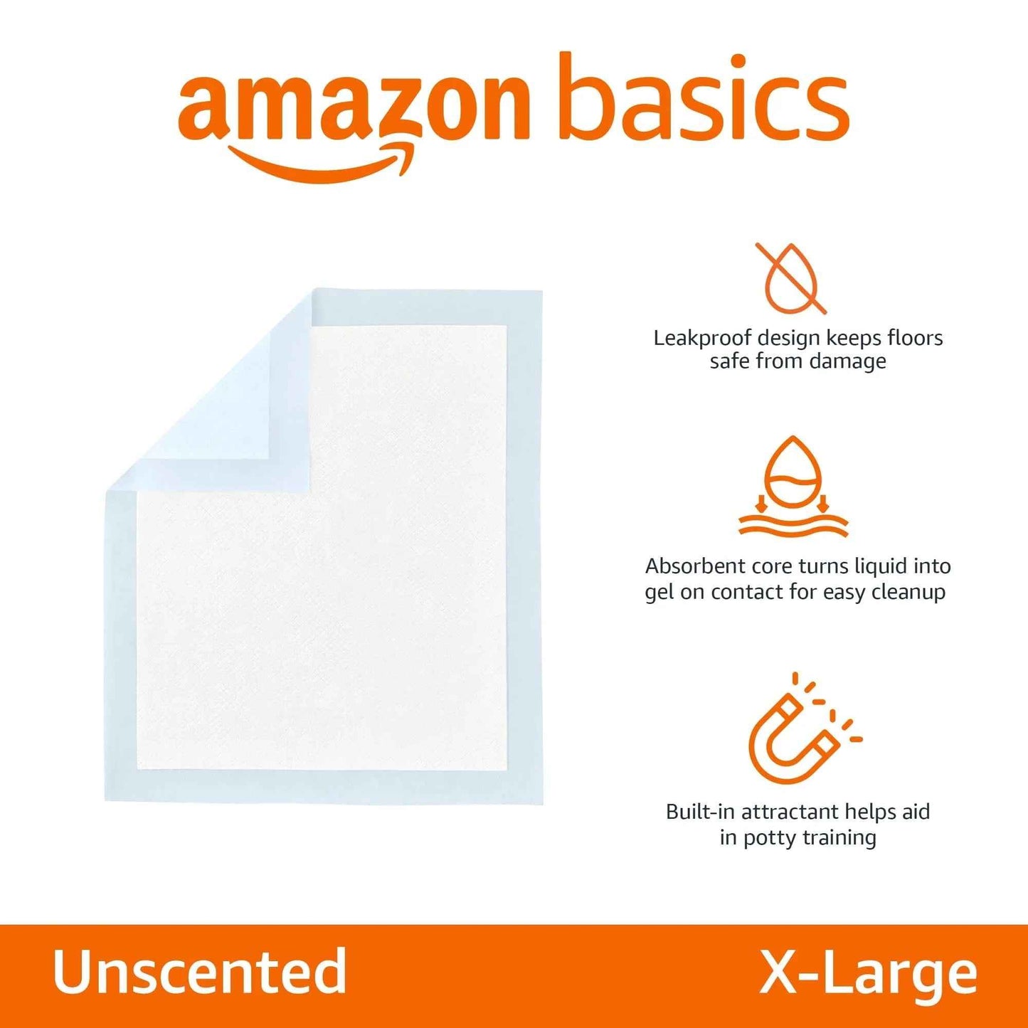 Amazon Basics Dog and Puppy Pee Pads, 5-Layer Leak-Proof Super Absorbent, Quick-Dry Surface, Potty Training, Regular (22x22"), 100 Count, Blue & White