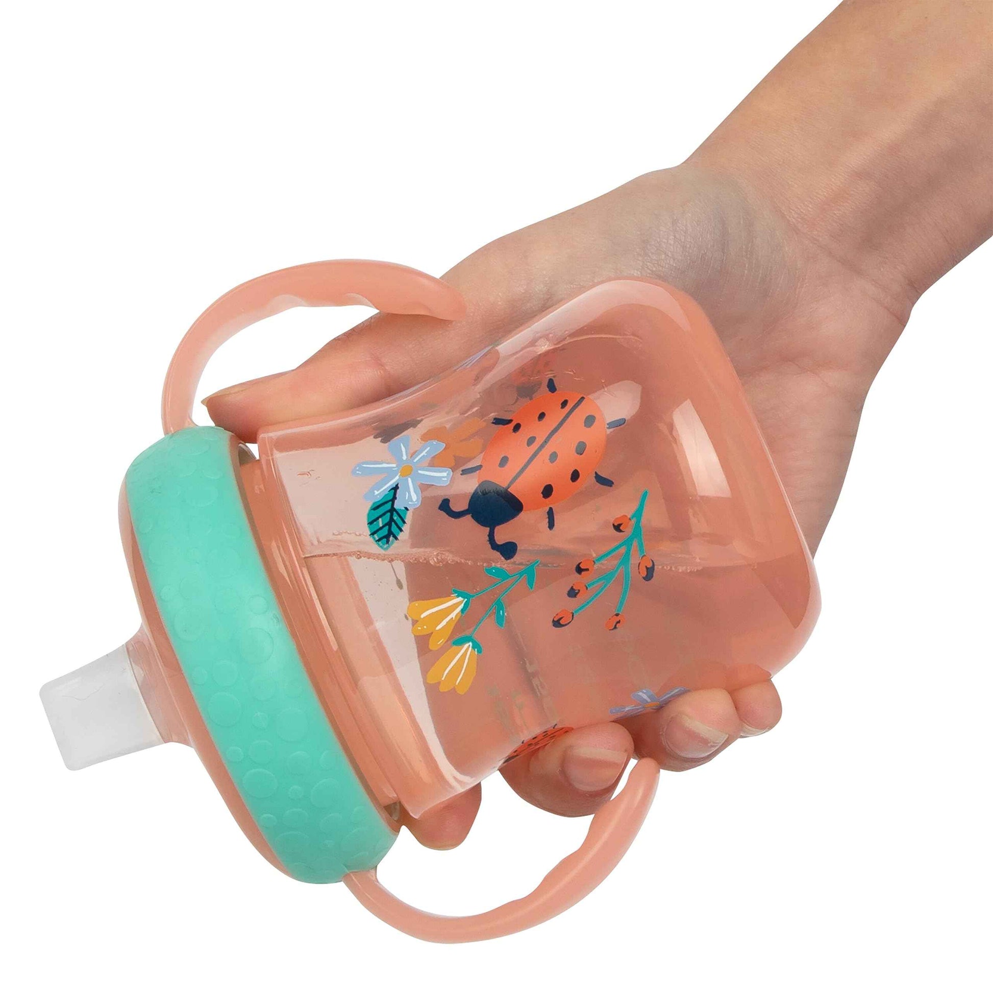 The First Years - Soft Spout Sippy Cup - Toddler Trainer Cup for 6+ Months -With Handles and Leak Proof Lid - 7 Oz - Floral Ladybug Print - 2 Count