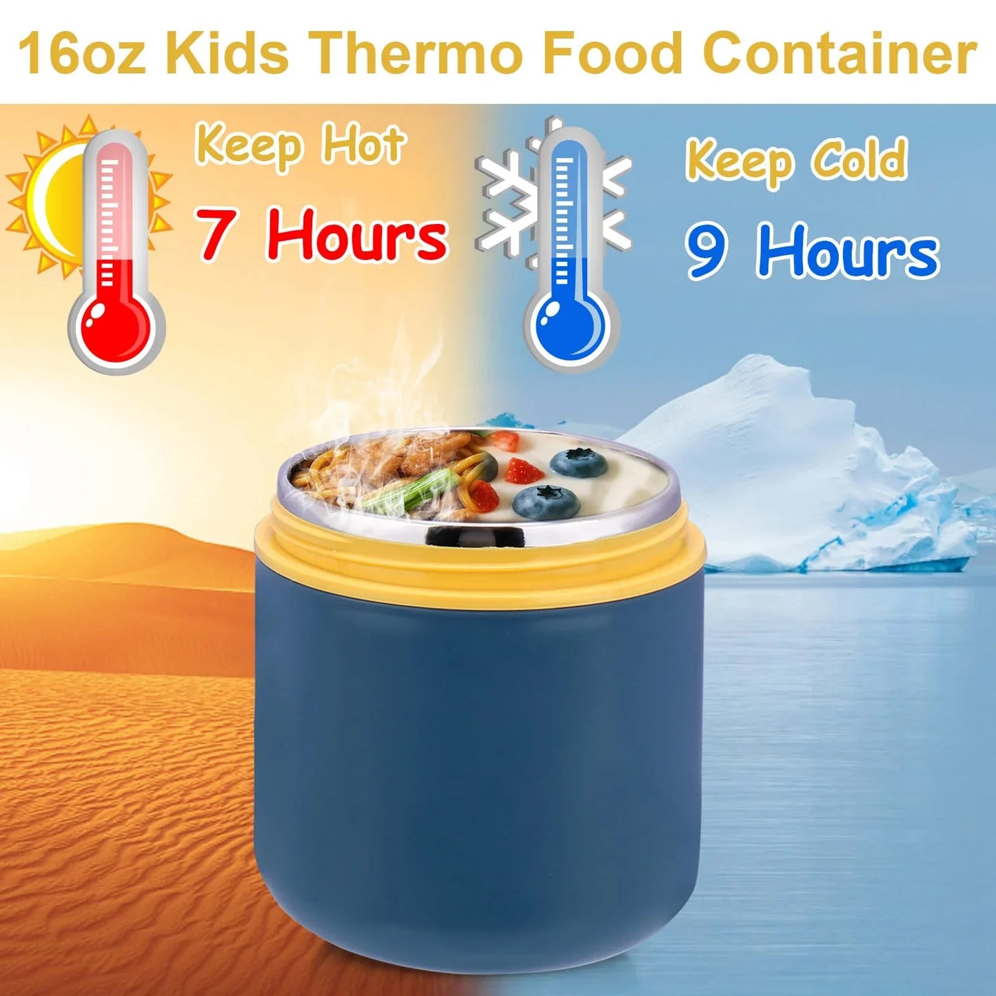 Juome 16oz Kids Thermo for Hot Food - Insulated Vacuum Food Jar Container, Wide Mouth Stainless Steel Soup Thermo Lunch Box for Kids with Spoon, Leakproof (Pink) - Jlhbookstore.store