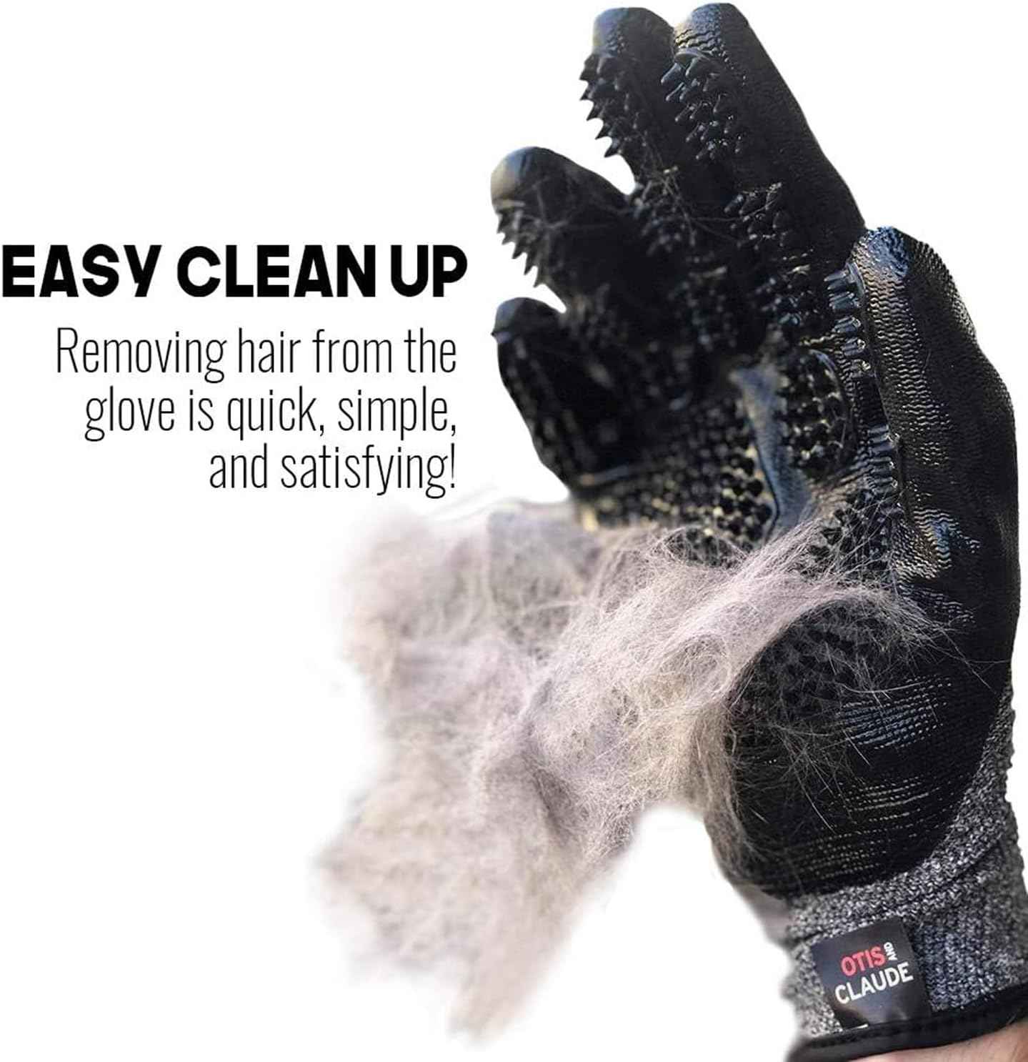 Otis and Claude Pet Grooming Gloves with Adjustable Strap - Gentle and Comfortable Hair Remover, Bathing, Massage, Brush - Left & Right - for Cats, Dogs & Horses