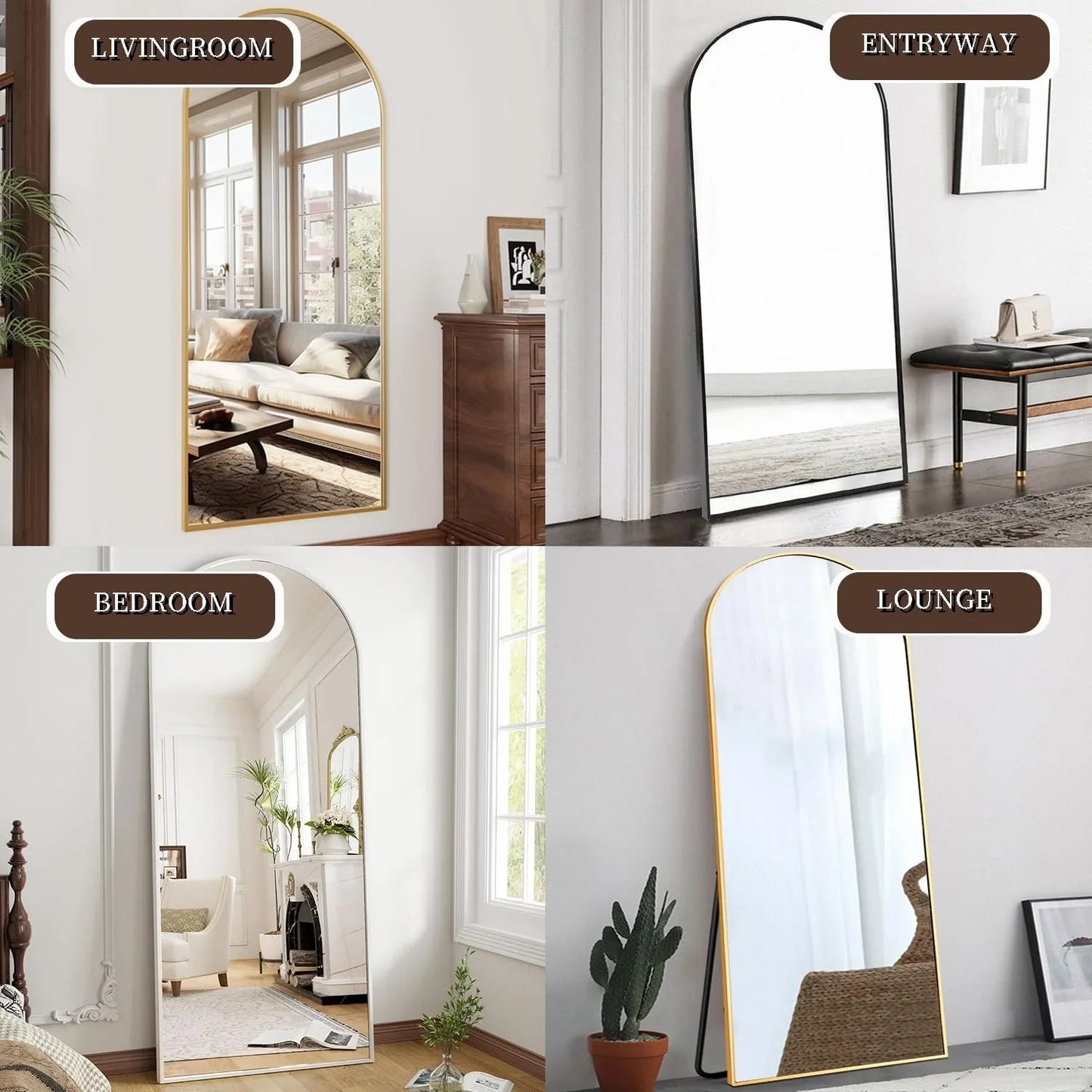 OGCAU Floor Full Length Mirror, 56"x20" Arched Full Body Mirror, Hanging or Leaning, Standing, Wall Mounted with Aluminum Frame for Bedroom Living Room, White jlhbookstore.store