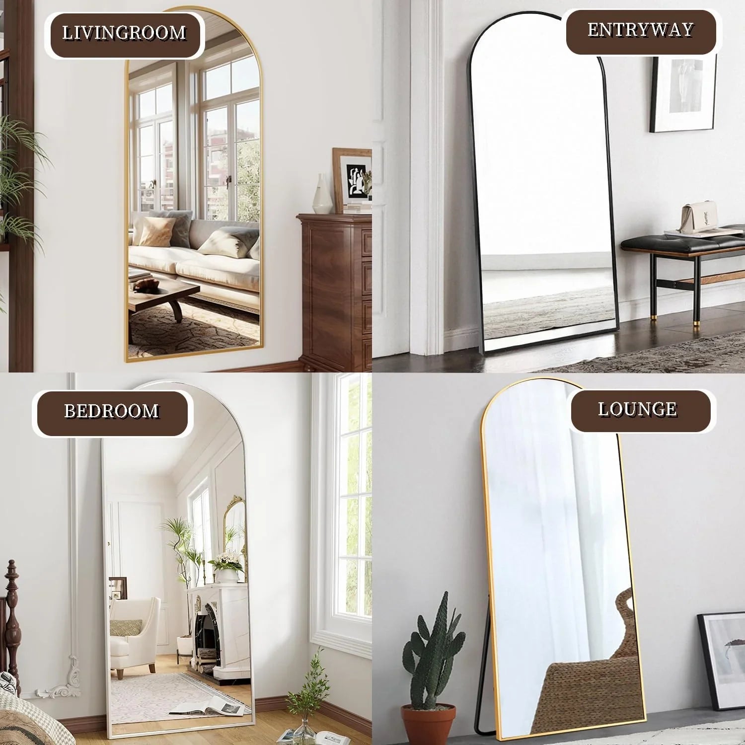 OGCAU Floor Full Length Mirror, 56"x20" Arched Full Body Mirror, Hanging or Leaning, Standing, Wall Mounted with Aluminum Frame for Bedroom Living Room, White jlhbookstore.store