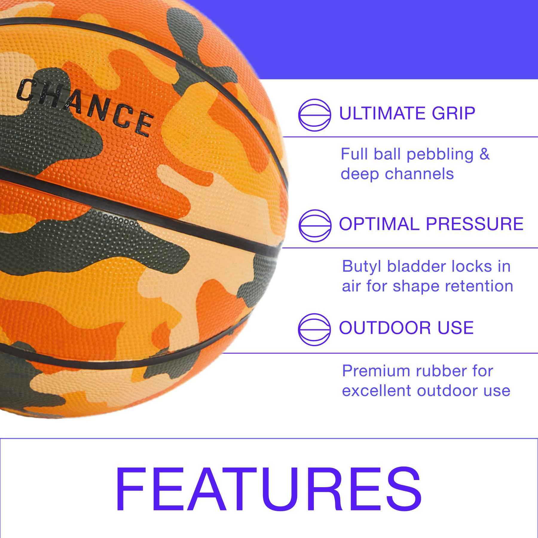 Chance Premium Design Printed Rubber Outdoor & Indoor Basketball, Juicy Multi Colored