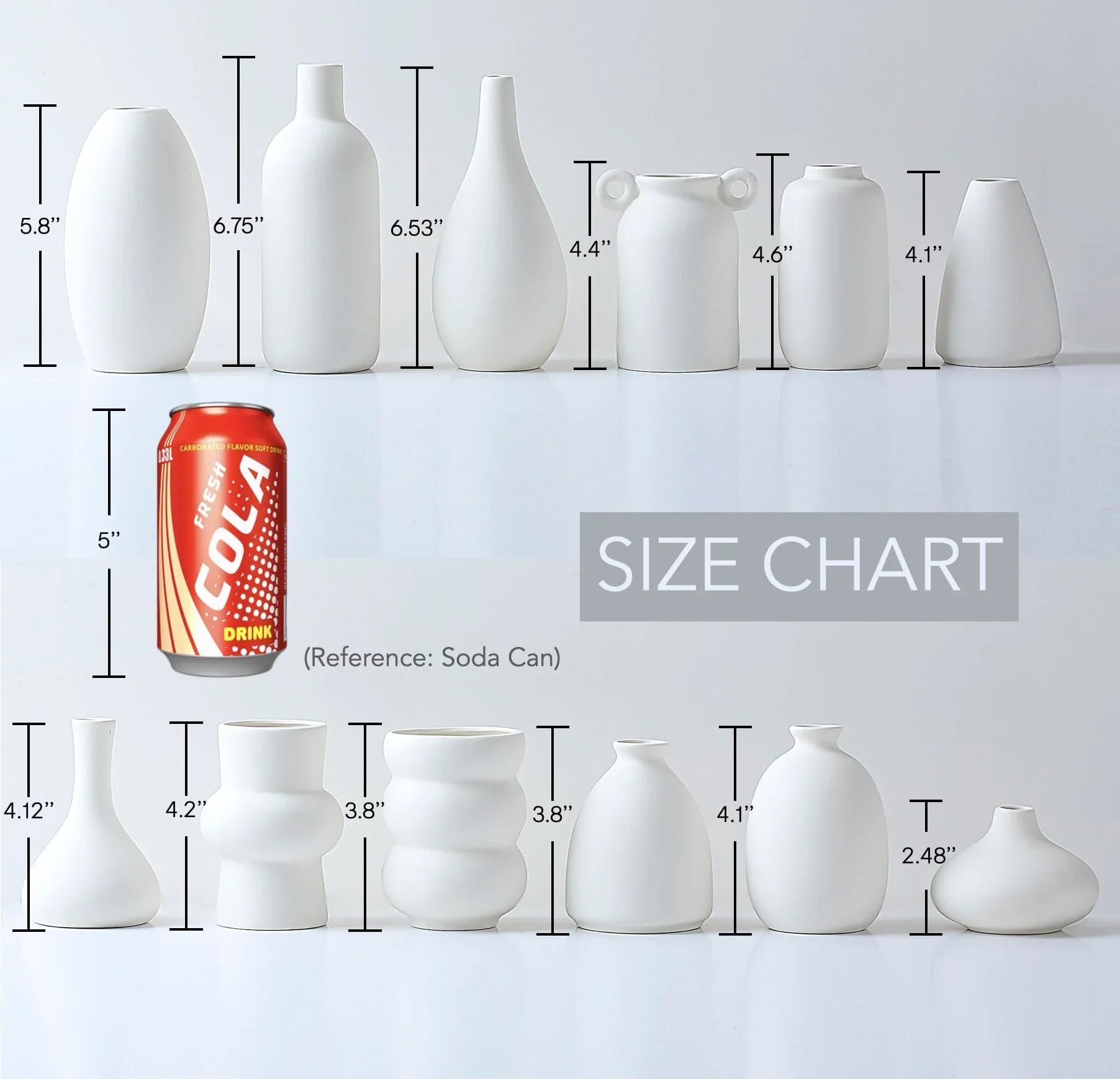 Set of 8 White Ceramic Vases for Dried Pampas Grass Flowers, Aesthetic Boho Modern Decor for Farmhouse Living Room Coffee Table Shelf Fireplace Centerpiece Bedroom Office Desk Home DIY Gifts - Jlhbookstore.store