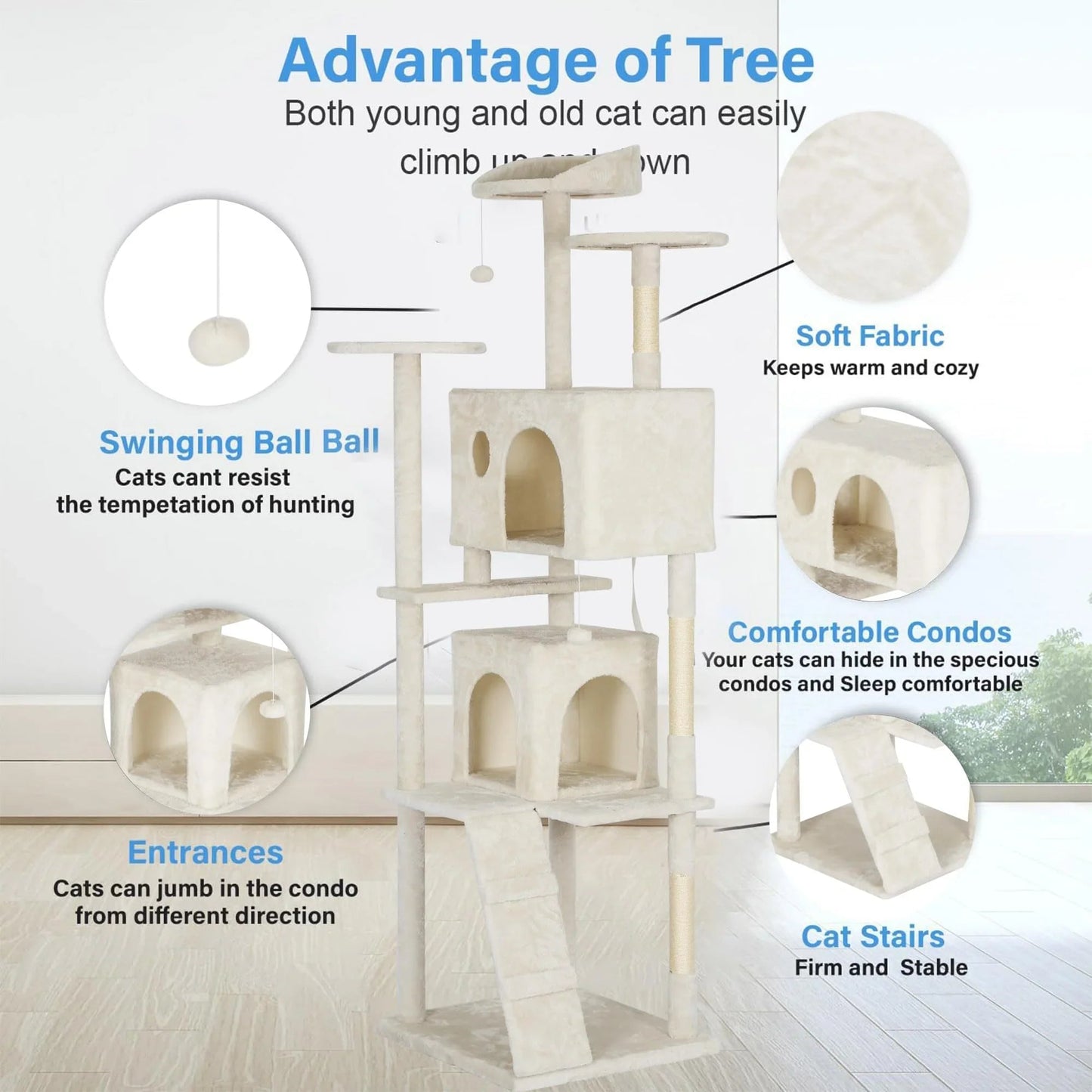 FDW Cat Tree 54in Cat Tower Multi-Level Durable Cat Scratching Post & Cozy Fun Cat Jumping Platform Space Saving Cat Condo Pet Play House for Indoor Cats,Dark Gray jlhbookstore.store