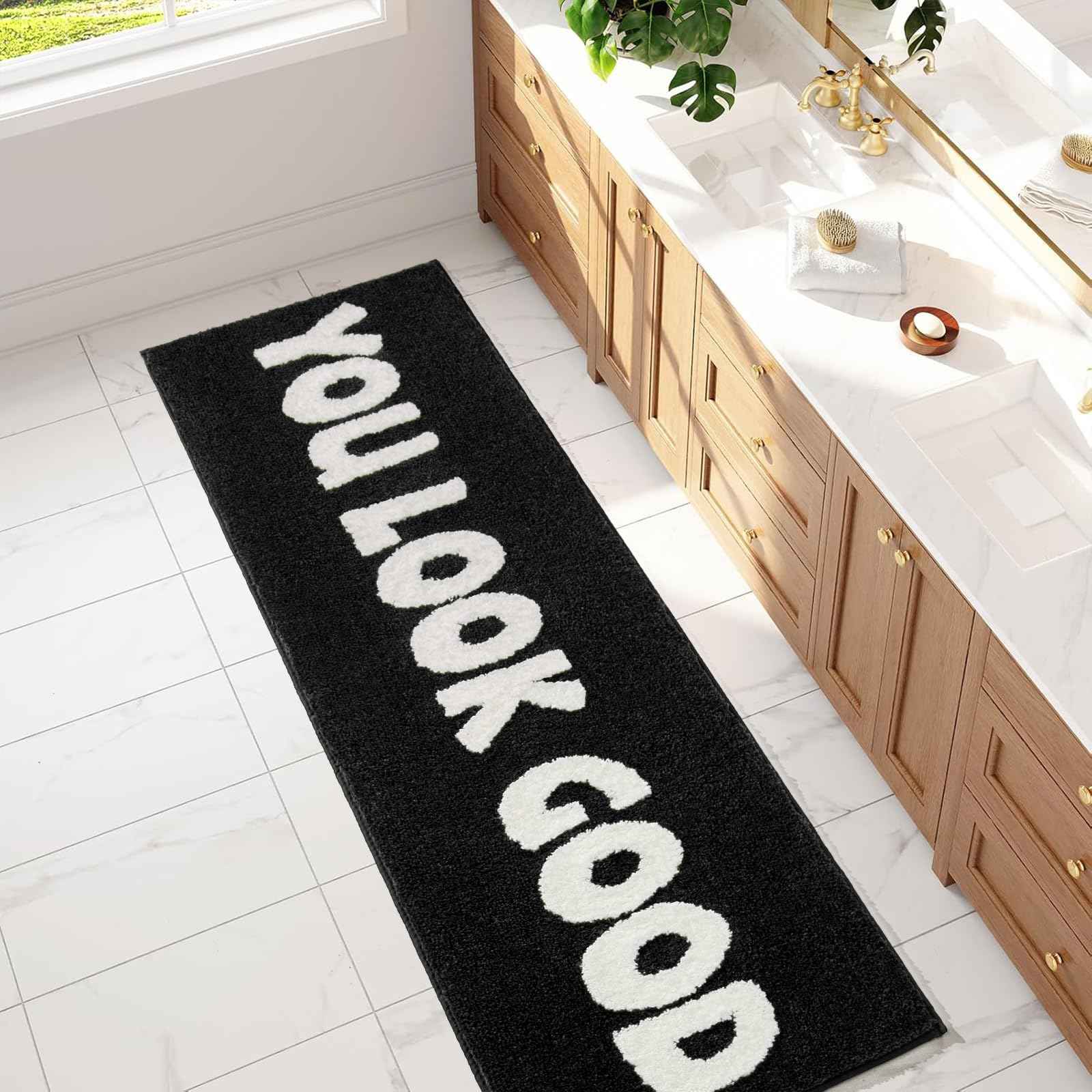 You Look Good Bath Mat Green Bathroom Rugs Funny Cute Bathroom Decor Preppy Small Cool Rug Non Slip Microfiber Washable Absorbent Shower Rug, 25”x21”…