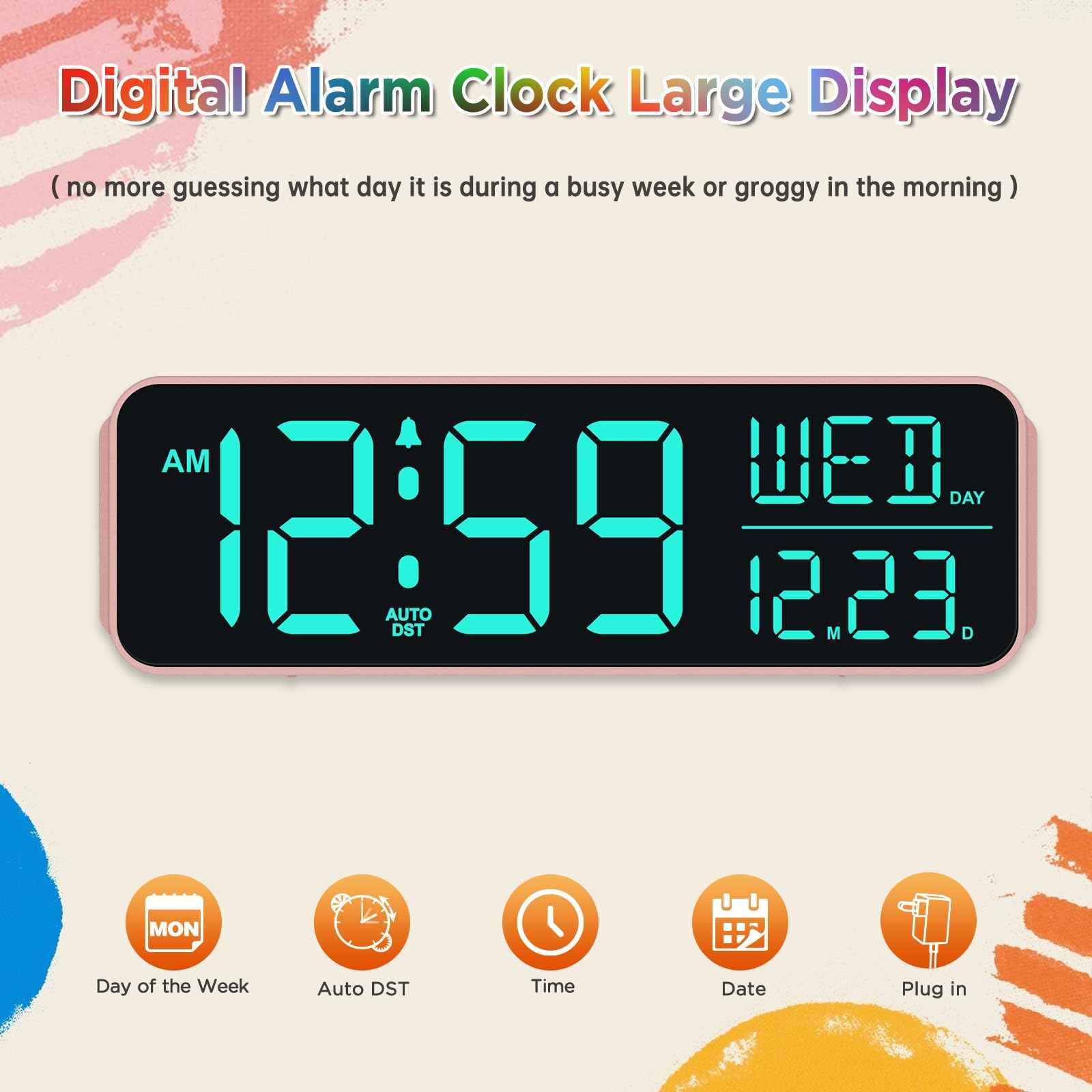 Peakeep Small Digital Alarm Clock Plug in for Bedrooms Bedside, Tiny Electric Clock Large Big Numbers Display with Battery Backup for Desk Table, 6 Dimmers, 5 Adjustable Alarm Volumes (Blue)