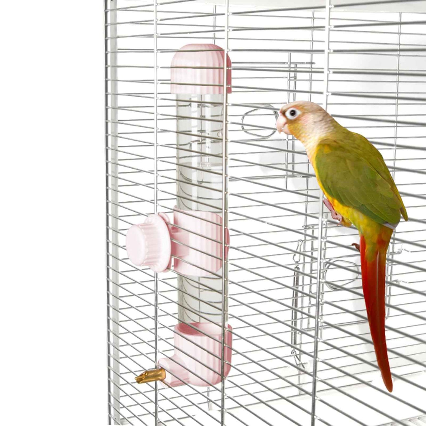 9.4 Fl Oz No Mess Bird Water Dispenser, Automatic Parrot Water Feeder with Spring Valve, Clear Cage Water Drinker for Parakeets Cockatiels Budgies Finch Lovebirds & Canary (White, 7.4 fl oz (220ml))