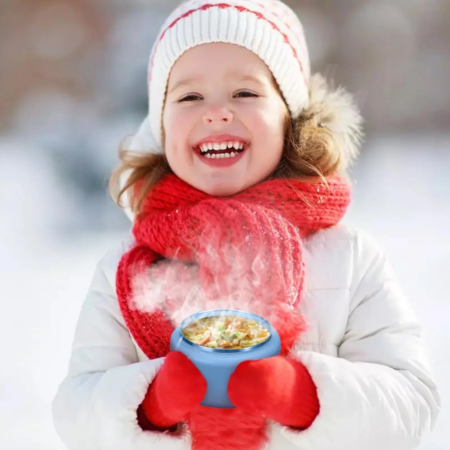 13.5oz Kids Jar for Hot Food, Insulated Vacuum Food Jar with Buckle Lid, Stainless Steel Wide Mouth Leak Proof Insulated Lunch Container for School Picnic Travel, Blue jlhbookstore.store